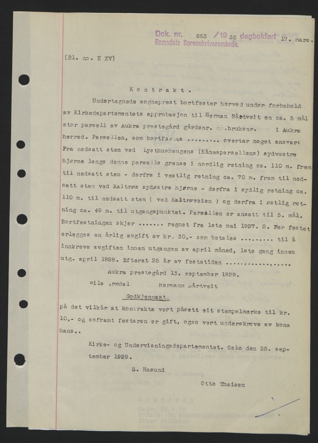 Romsdal sorenskriveri, AV/SAT-A-4149/1/2/2C: Mortgage book no. A1, 1936-1936, Diary no: : 663/1936