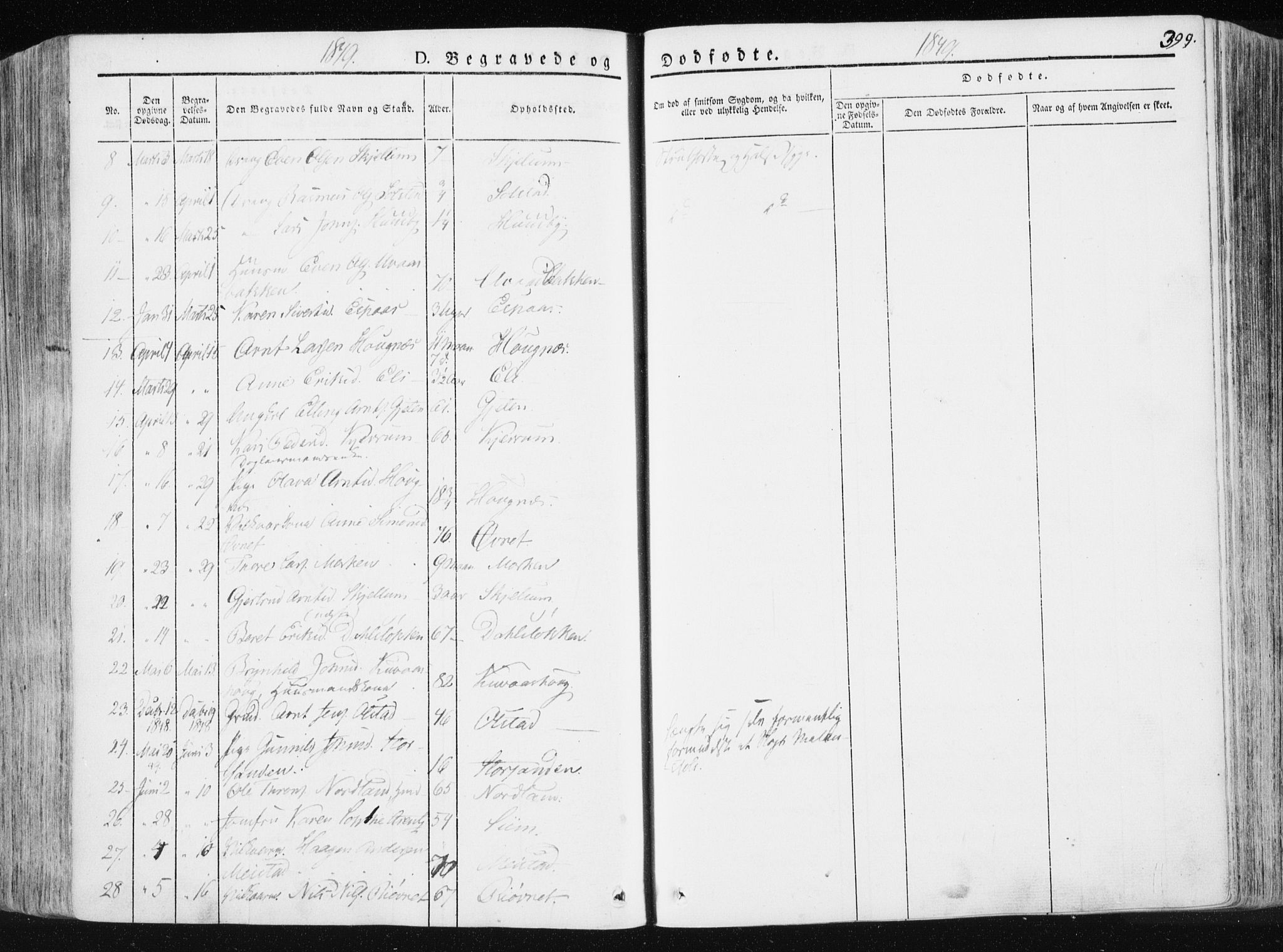 Ministerialprotokoller, klokkerbøker og fødselsregistre - Sør-Trøndelag, SAT/A-1456/665/L0771: Parish register (official) no. 665A06, 1830-1856, p. 399