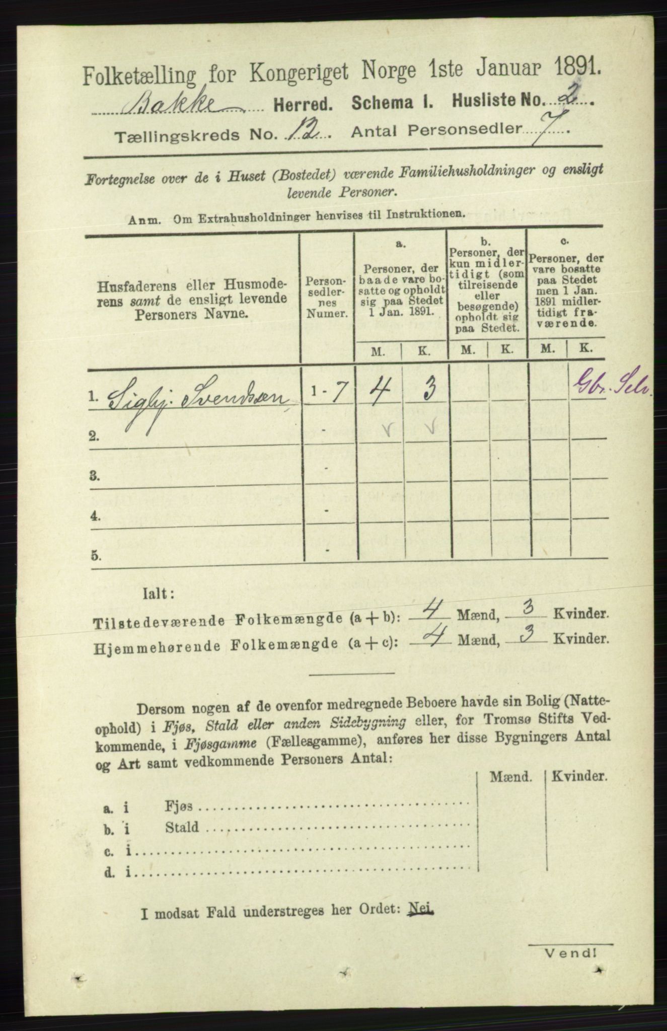 RA, 1891 census for 1045 Bakke, 1891, p. 2380