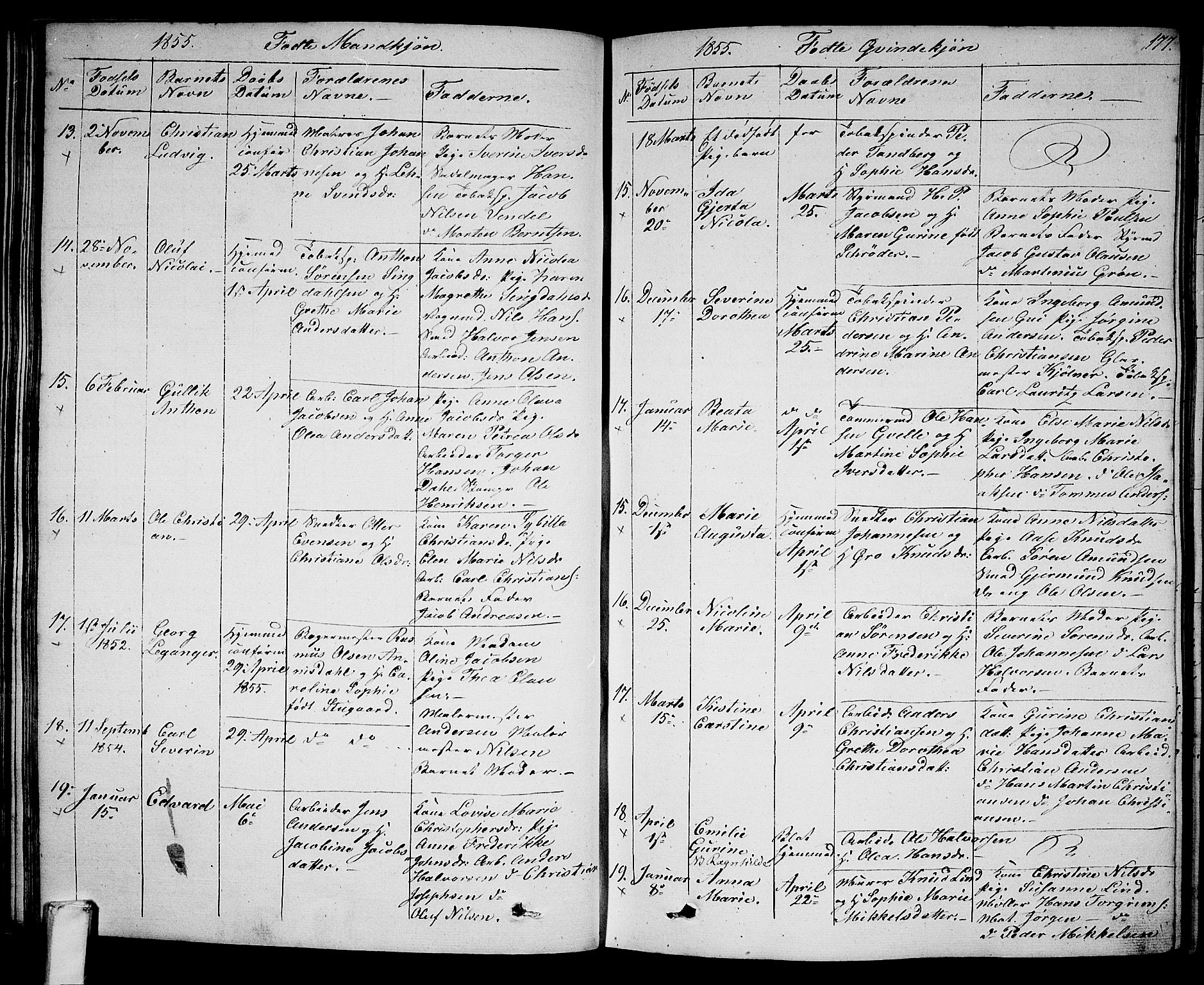 Larvik kirkebøker, SAKO/A-352/G/Ga/L0003a: Parish register (copy) no. I 3A, 1830-1870, p. 177