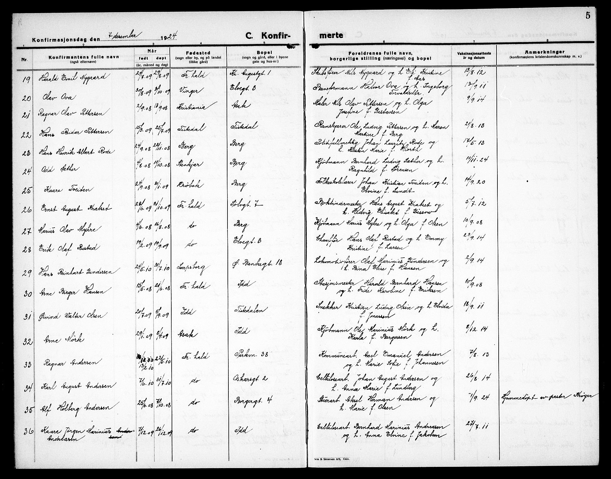 Halden prestekontor Kirkebøker, SAO/A-10909/G/Ga/L0013: Parish register (copy) no. 13, 1924-1939, p. 5