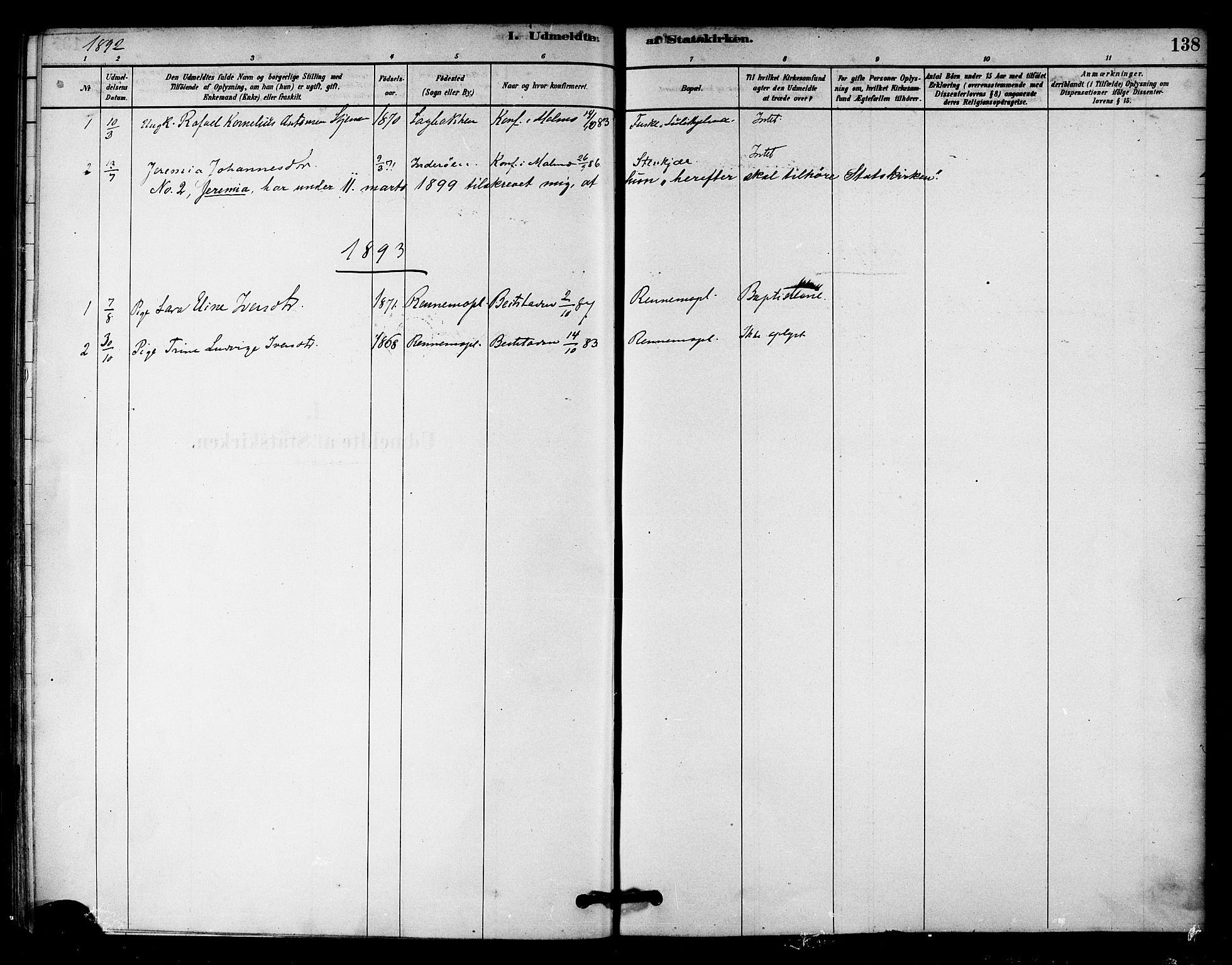 Ministerialprotokoller, klokkerbøker og fødselsregistre - Nord-Trøndelag, AV/SAT-A-1458/745/L0429: Parish register (official) no. 745A01, 1878-1894, p. 138