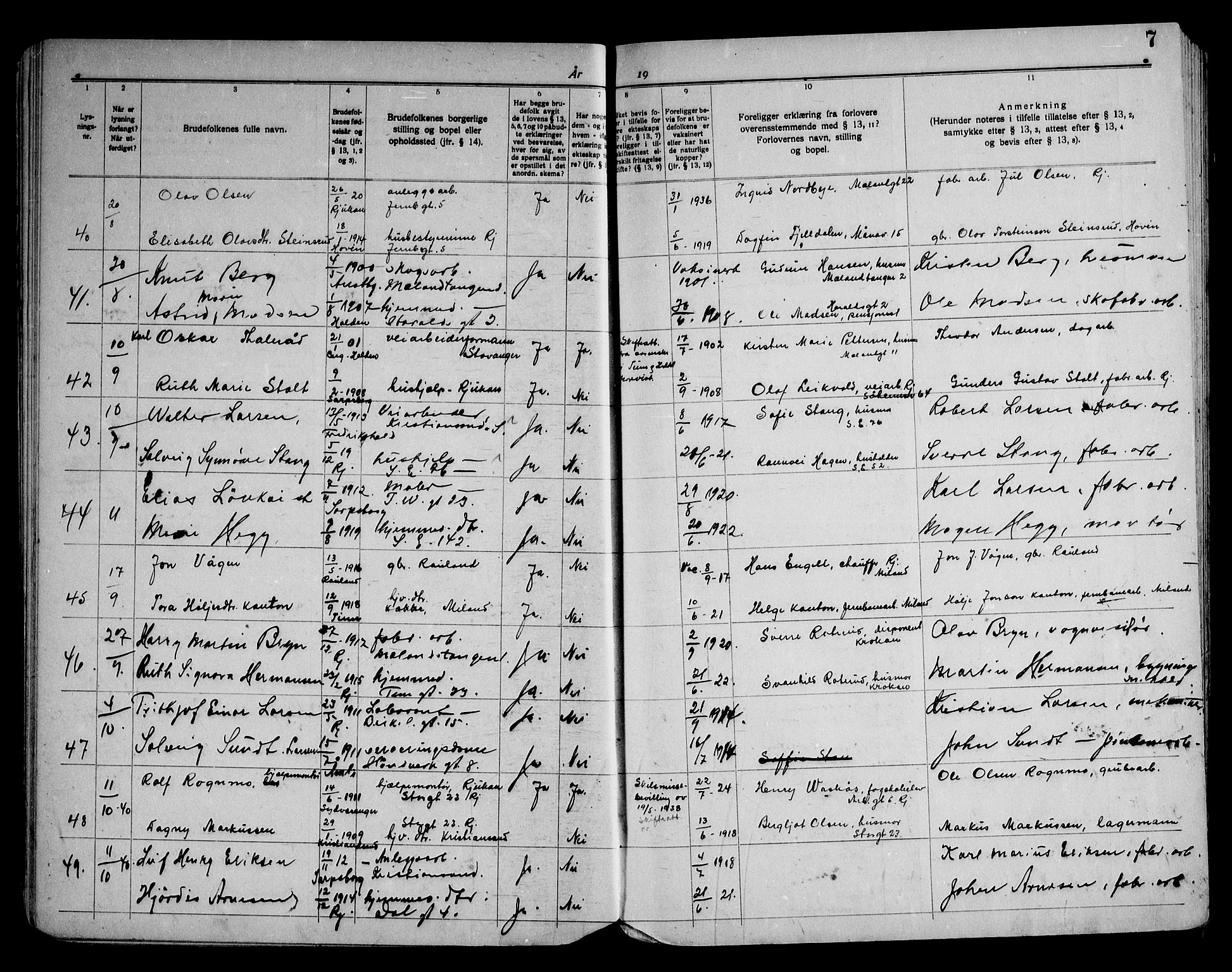 Rjukan kirkebøker, AV/SAKO-A-294/H/Ha/L0001: Banns register no. 1, 1939-1959, p. 7