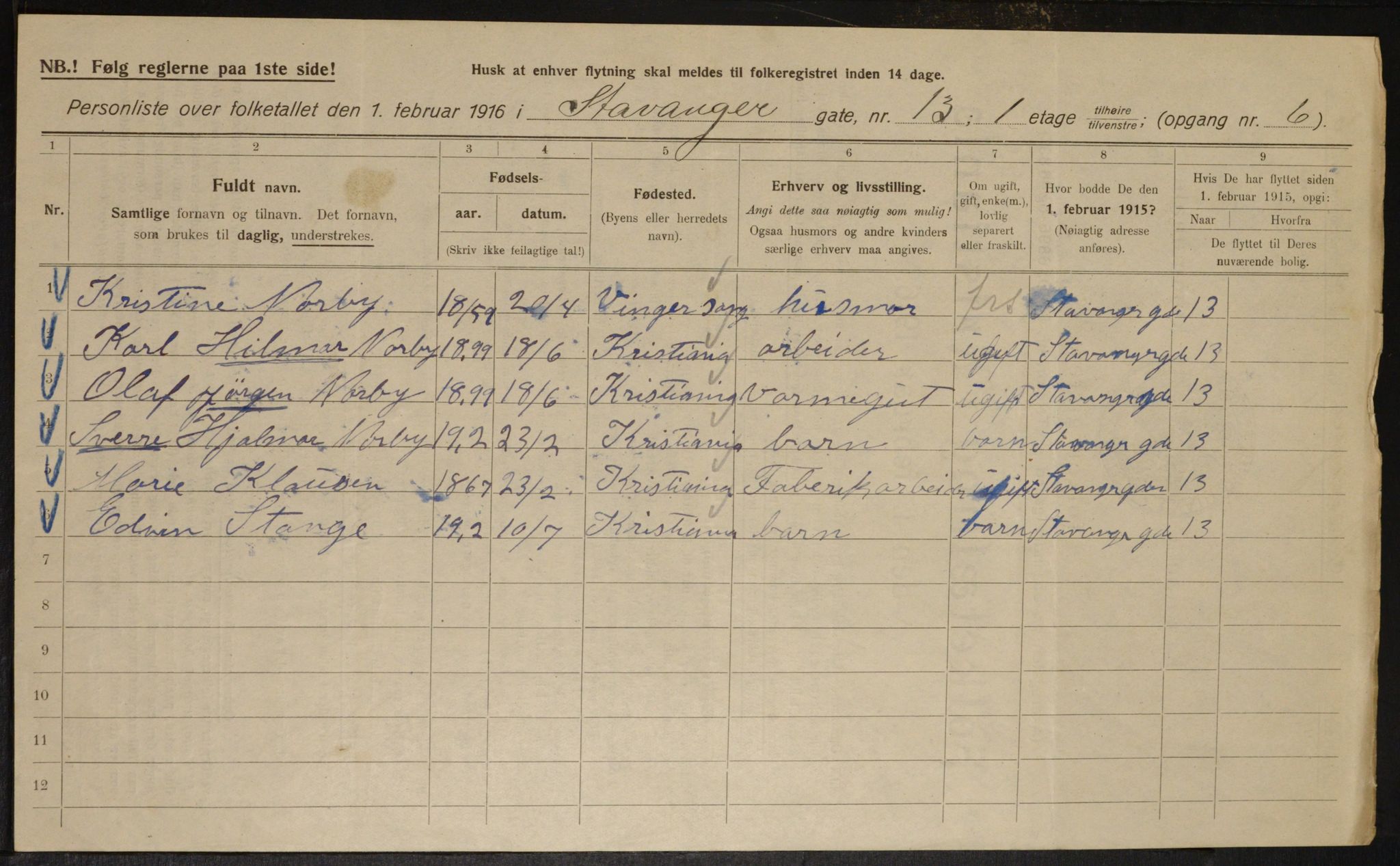 OBA, Municipal Census 1916 for Kristiania, 1916, p. 103496