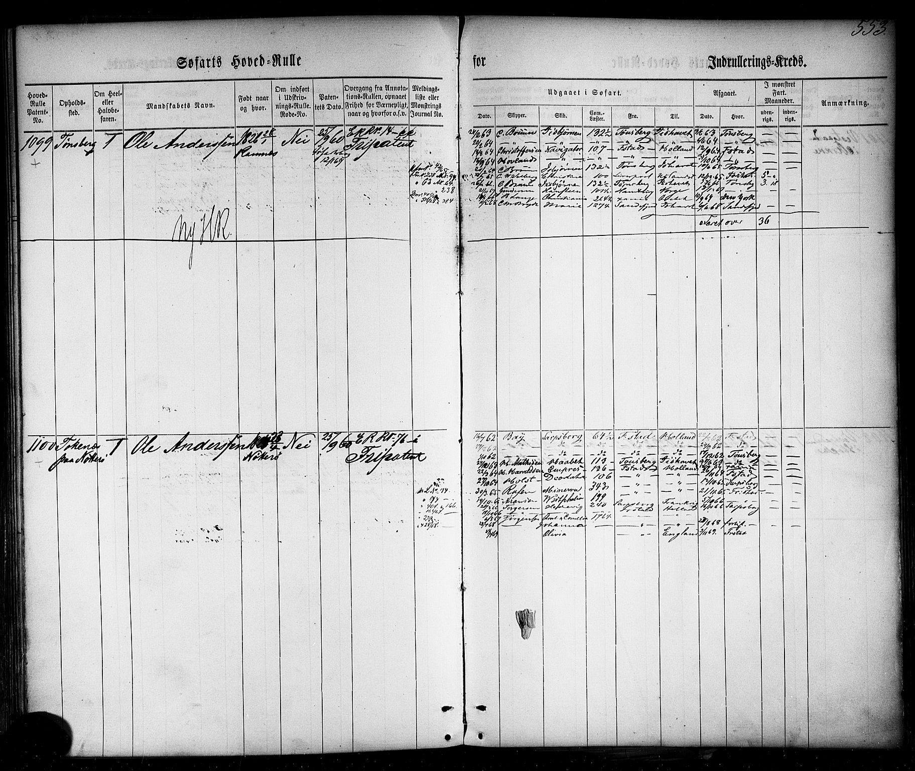 Tønsberg innrulleringskontor, AV/SAKO-A-786/F/Fc/Fca/L0001: Hovedrulle Patent nr. 1-1428, 1860-1861, p. 595