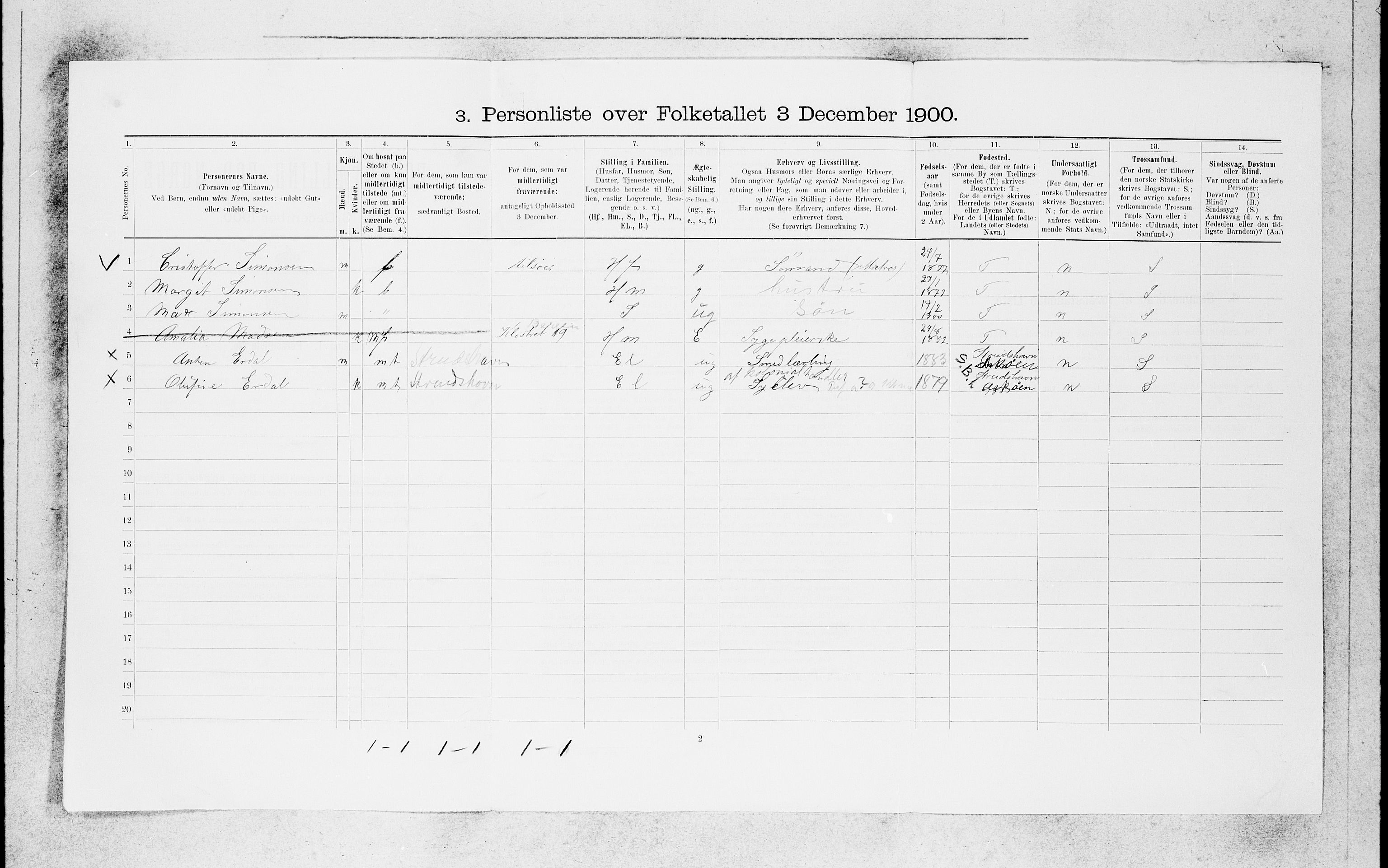 SAB, 1900 census for Bergen, 1900, p. 1152