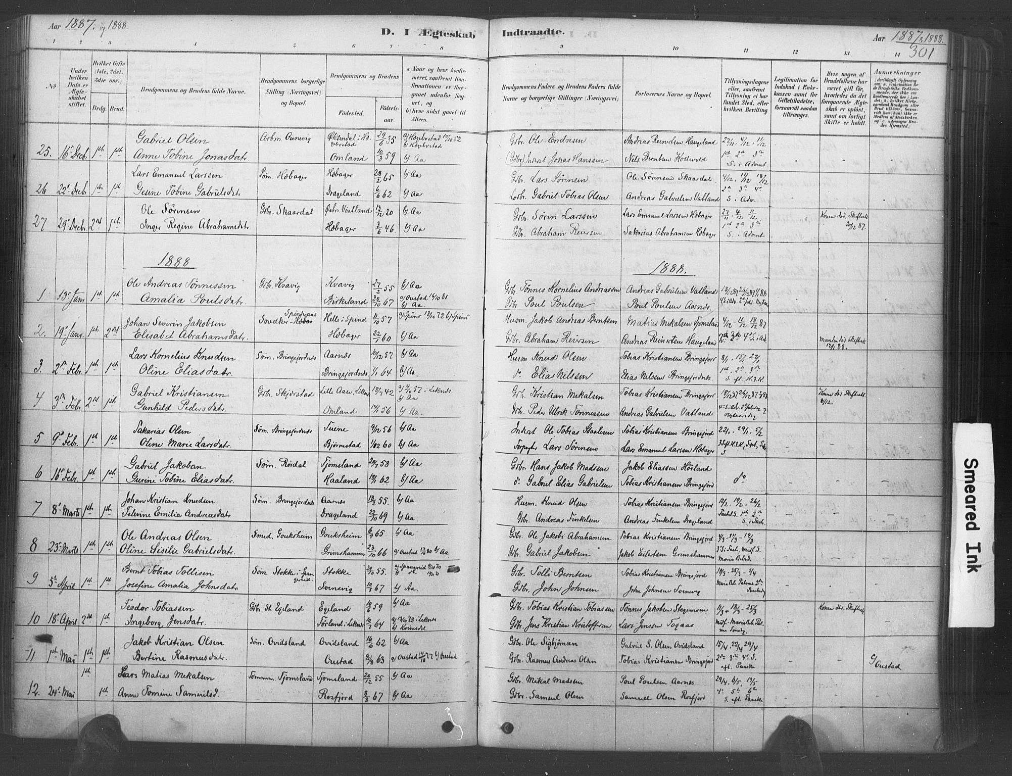 Lyngdal sokneprestkontor, AV/SAK-1111-0029/F/Fa/Fac/L0011: Parish register (official) no. A 11, 1878-1893, p. 301