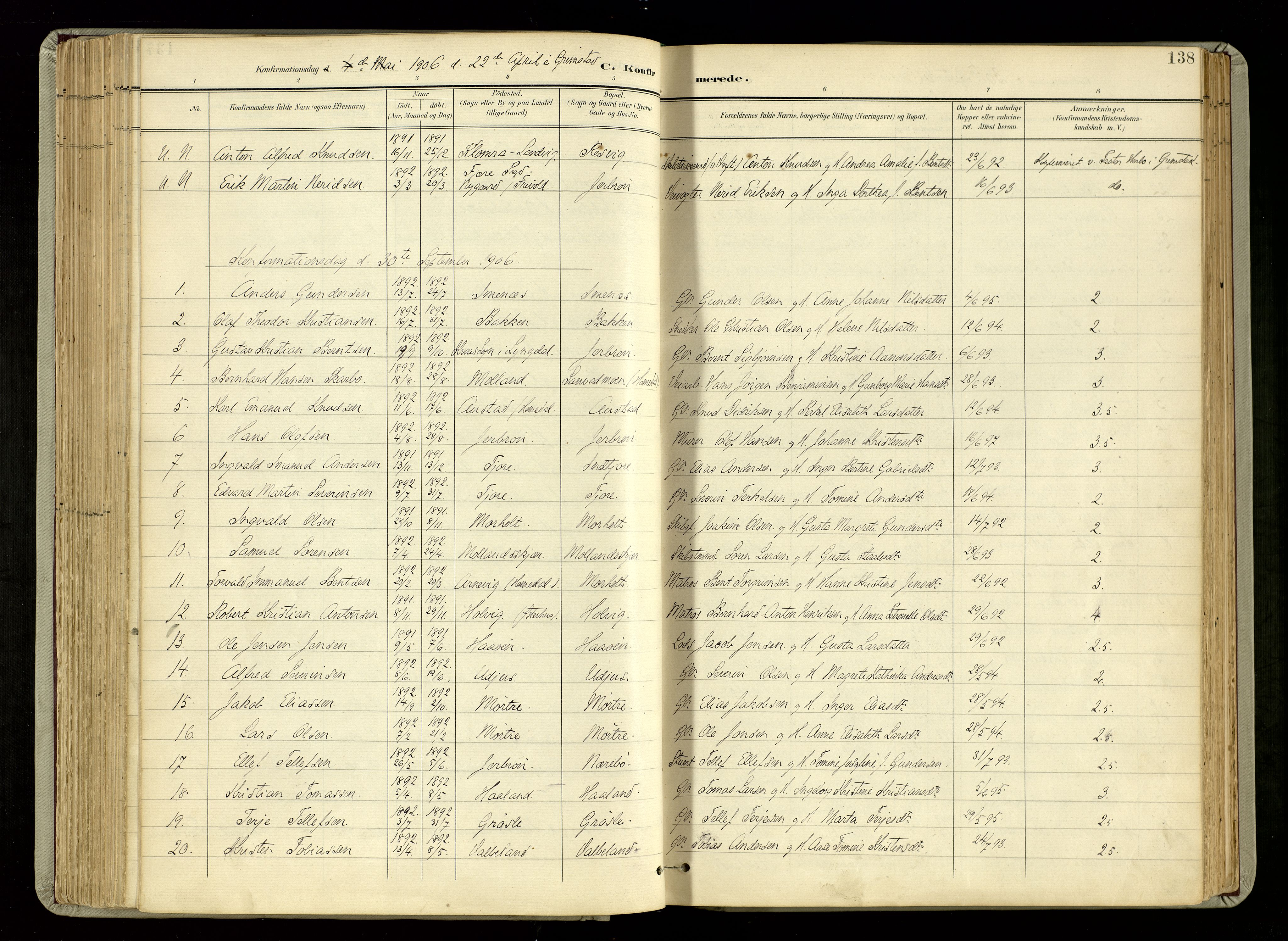 Hommedal sokneprestkontor, SAK/1111-0023/F/Fa/Fab/L0007: Parish register (official) no. A 7, 1898-1924, p. 138