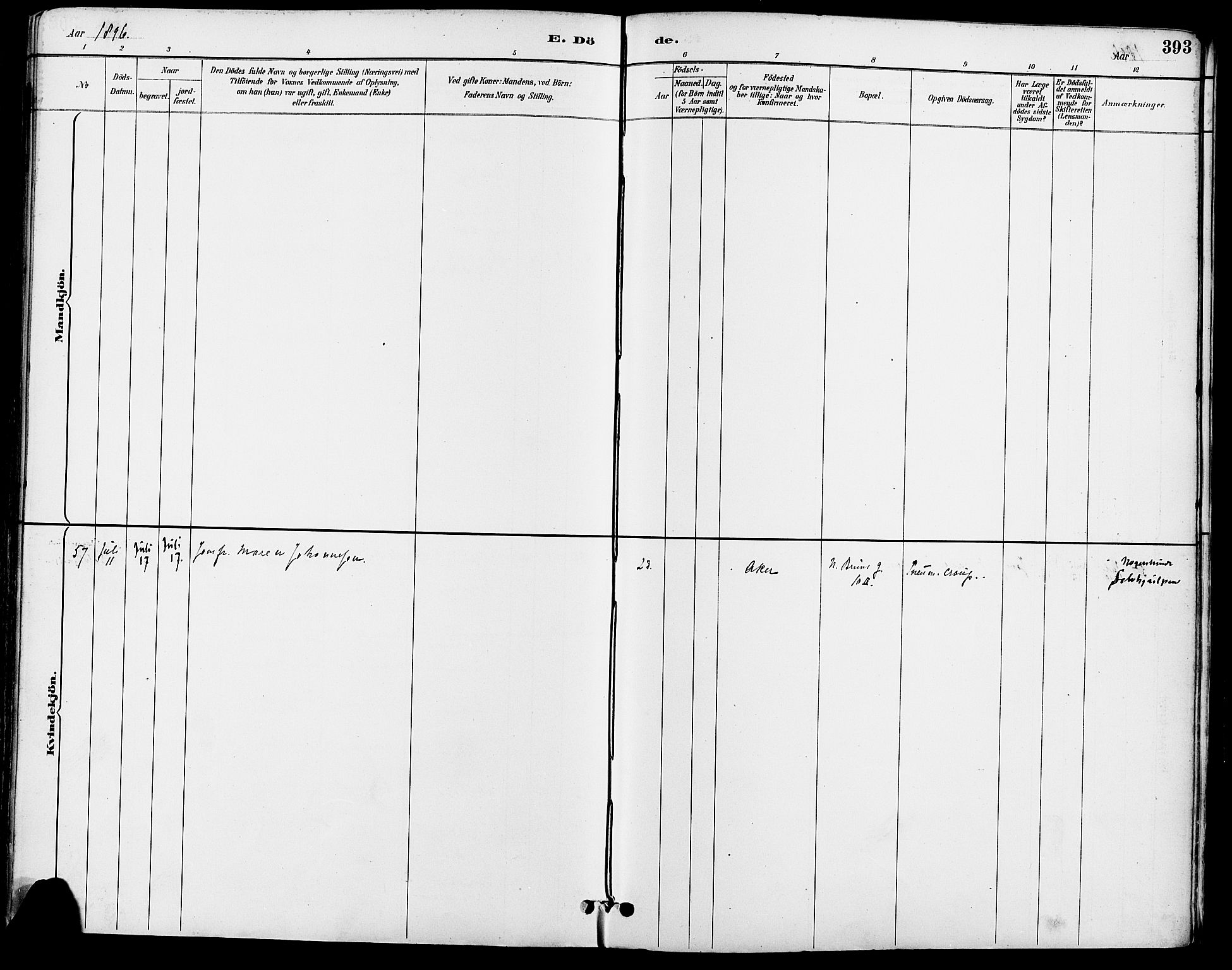Gamle Aker prestekontor Kirkebøker, SAO/A-10617a/F/L0008: Parish register (official) no. 8, 1887-1896, p. 393