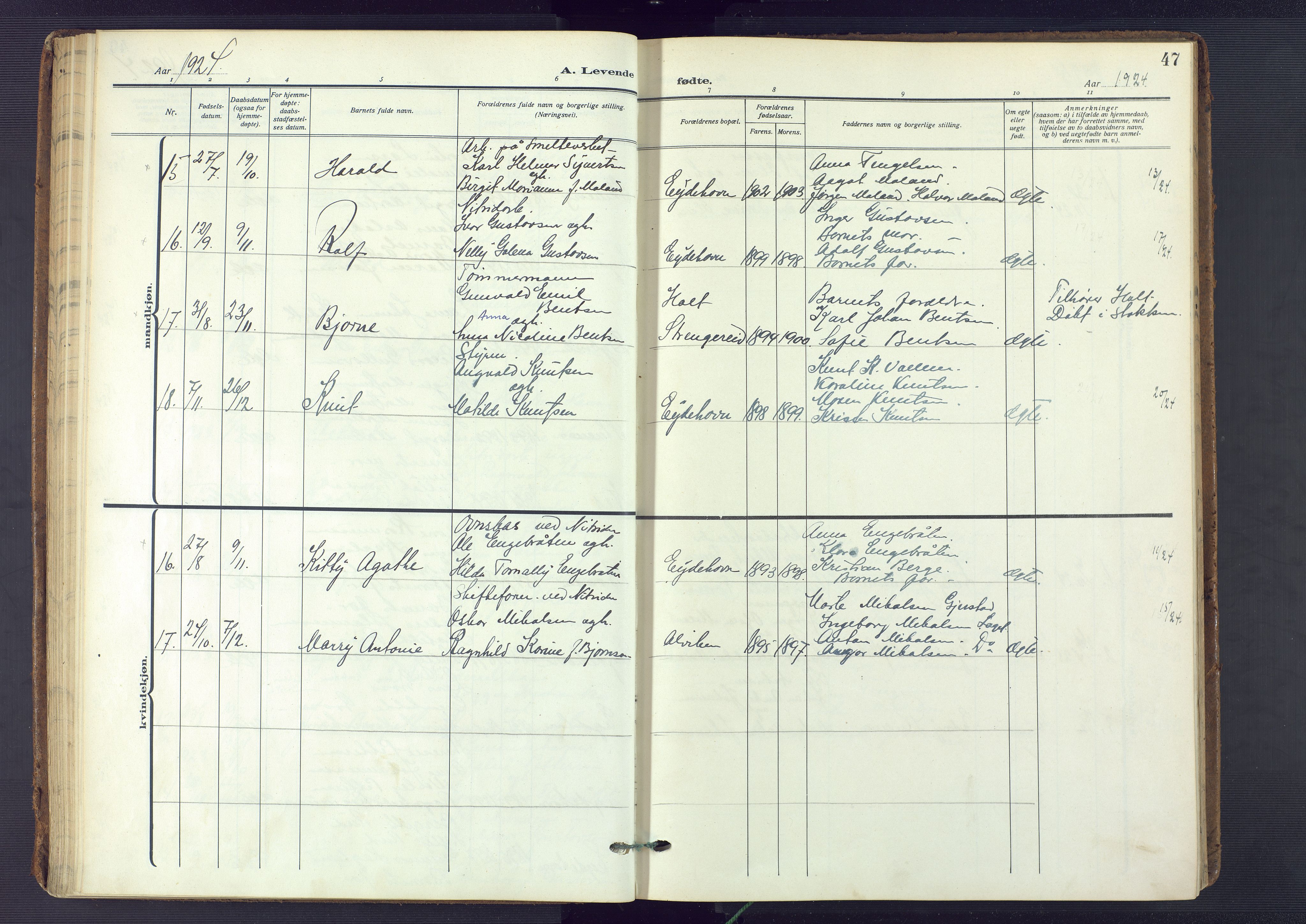 Austre Moland sokneprestkontor, SAK/1111-0001/F/Fa/Fab/L0003: Parish register (official) no. A 3, 1914-1927, p. 47
