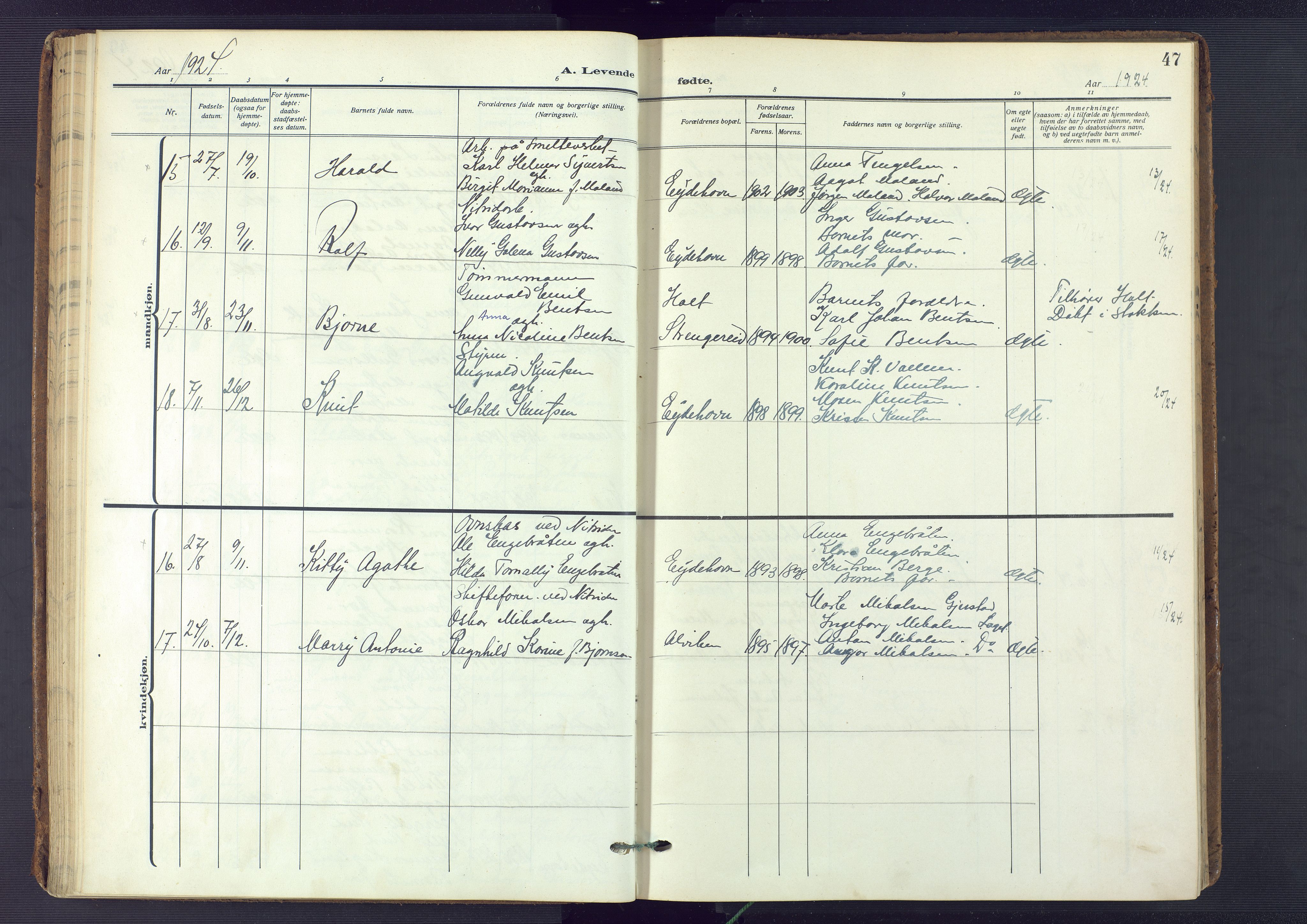 Austre Moland sokneprestkontor, AV/SAK-1111-0001/F/Fa/Fab/L0003: Parish register (official) no. A 3, 1914-1927, p. 47