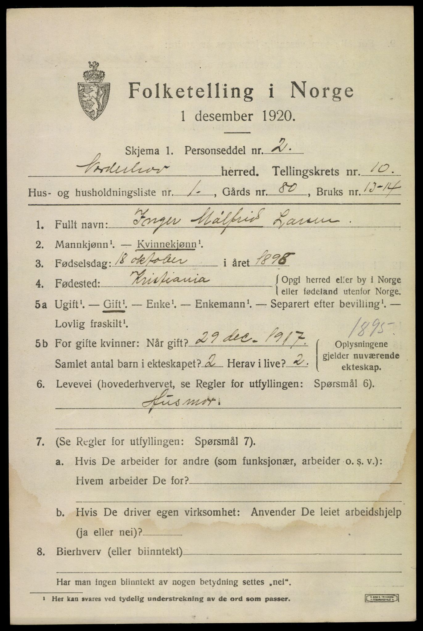 SAKO, 1920 census for Norderhov, 1920, p. 12014