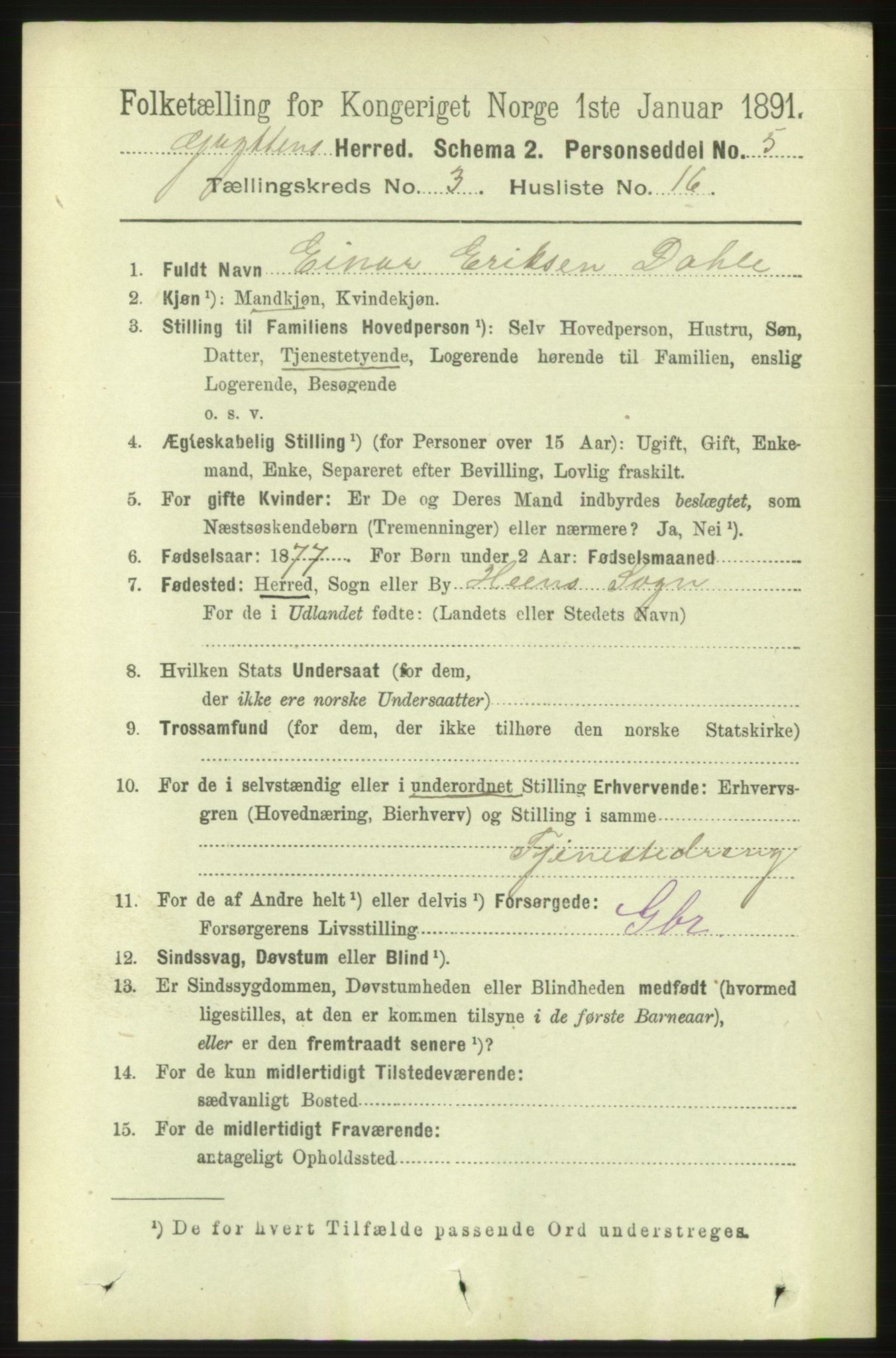 RA, 1891 census for 1539 Grytten, 1891, p. 1019