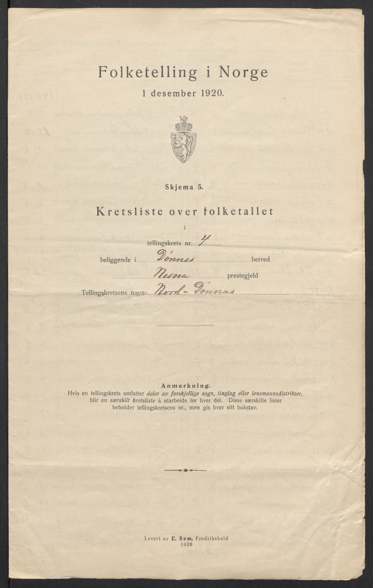 SAT, 1920 census for Dønnes, 1920, p. 15