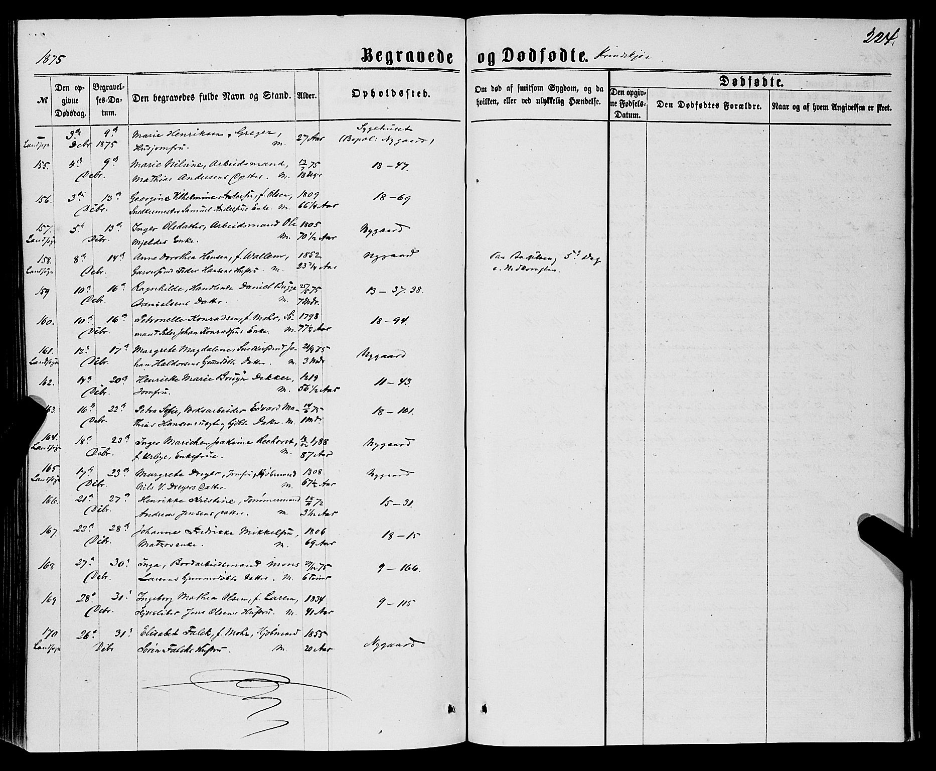 Domkirken sokneprestembete, SAB/A-74801/H/Haa/L0042: Parish register (official) no. E 3, 1863-1876, p. 224