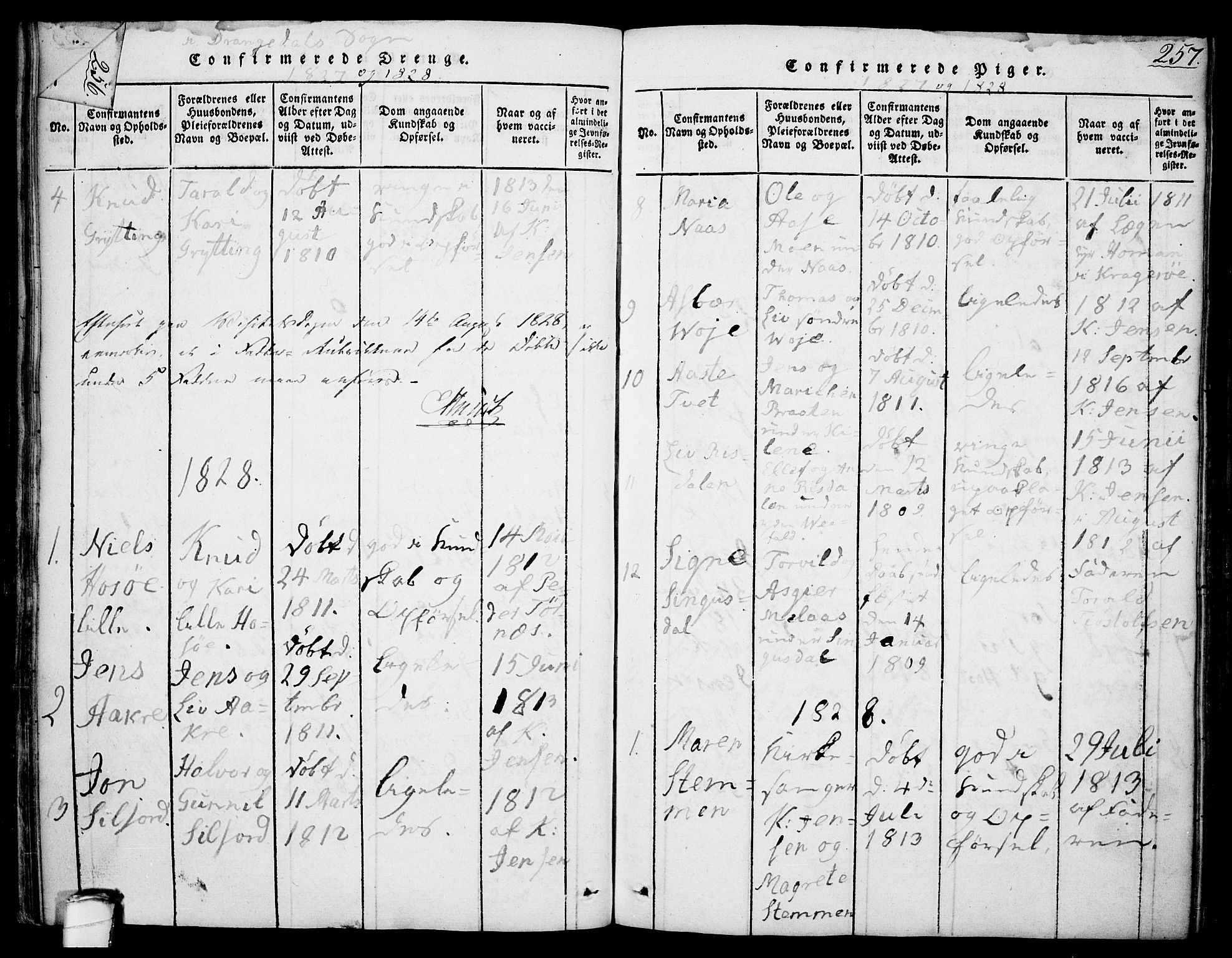 Drangedal kirkebøker, SAKO/A-258/F/Fa/L0005: Parish register (official) no. 5 /1, 1814-1831, p. 257