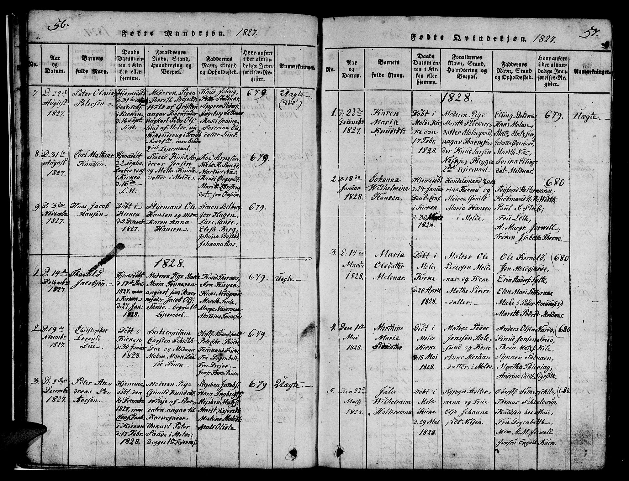 Ministerialprotokoller, klokkerbøker og fødselsregistre - Møre og Romsdal, SAT/A-1454/558/L0700: Parish register (copy) no. 558C01, 1818-1868, p. 56-57