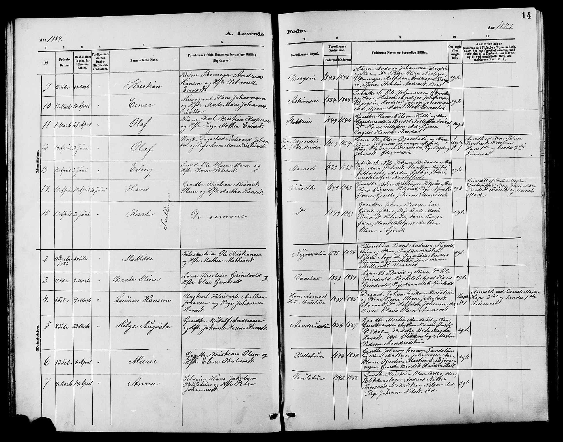 Vardal prestekontor, AV/SAH-PREST-100/H/Ha/Hab/L0007: Parish register (copy) no. 7 /1, 1881-1895, p. 14