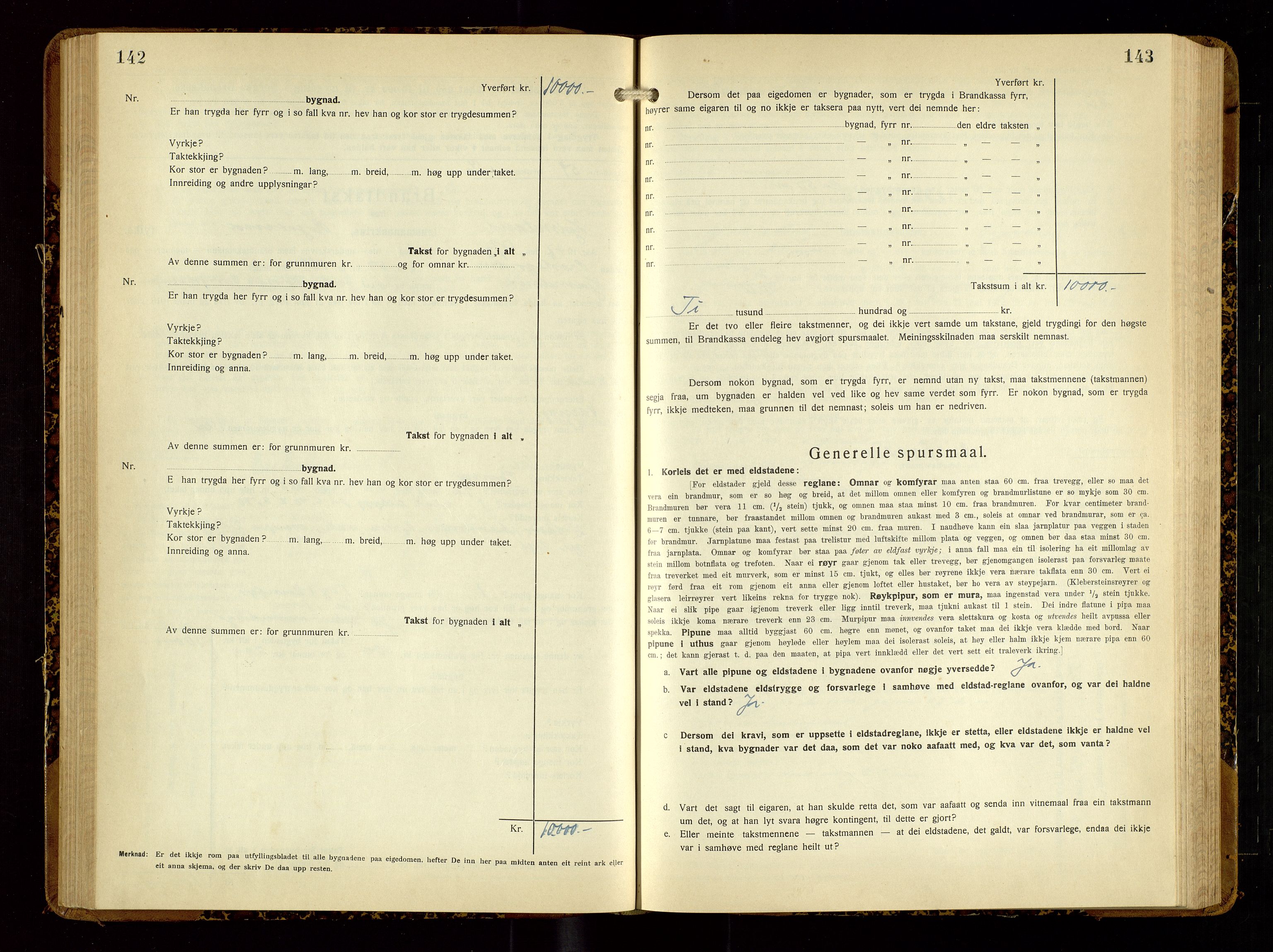 Hjelmeland lensmannskontor, SAST/A-100439/Gob/L0003: "Brandtakstbok", 1932-1950, p. 142-143