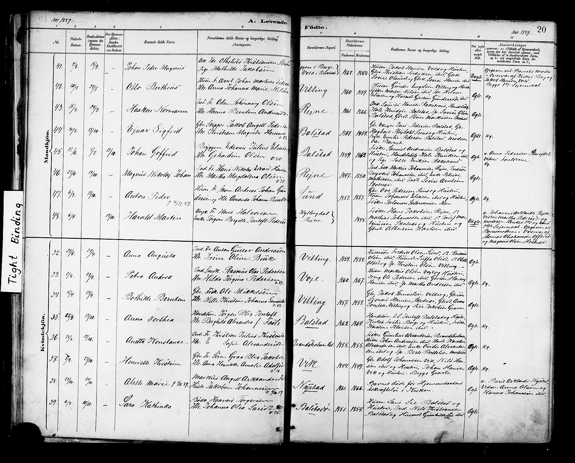 Ministerialprotokoller, klokkerbøker og fødselsregistre - Nordland, AV/SAT-A-1459/881/L1167: Parish register (copy) no. 881C04, 1886-1899, p. 20