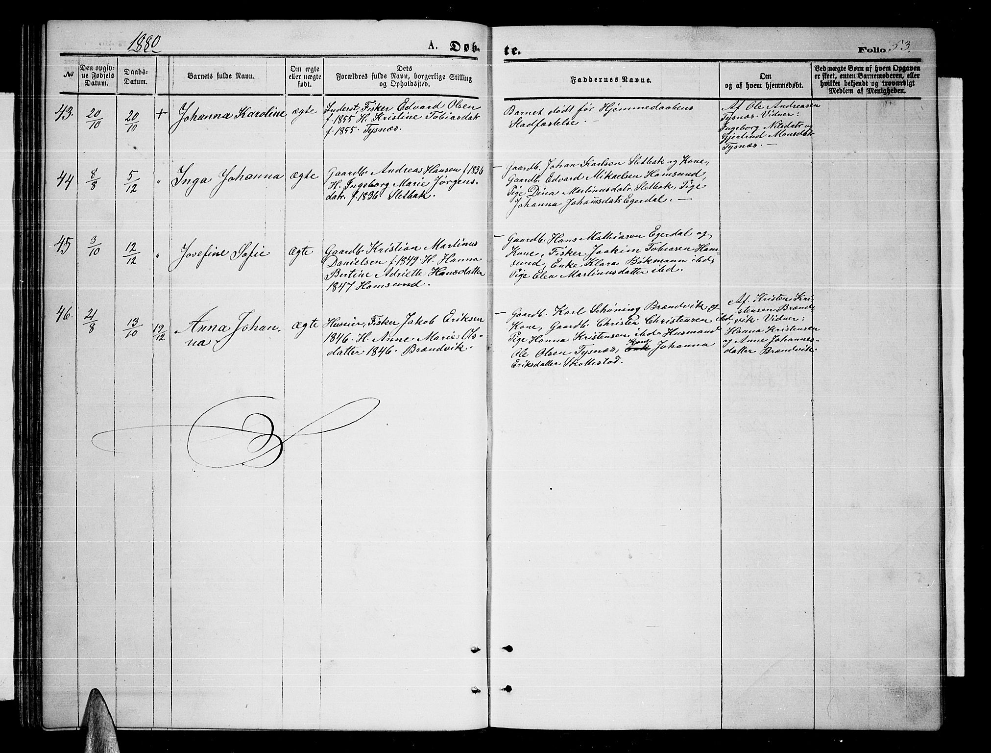 Ministerialprotokoller, klokkerbøker og fødselsregistre - Nordland, AV/SAT-A-1459/859/L0858: Parish register (copy) no. 859C04, 1873-1886, p. 53