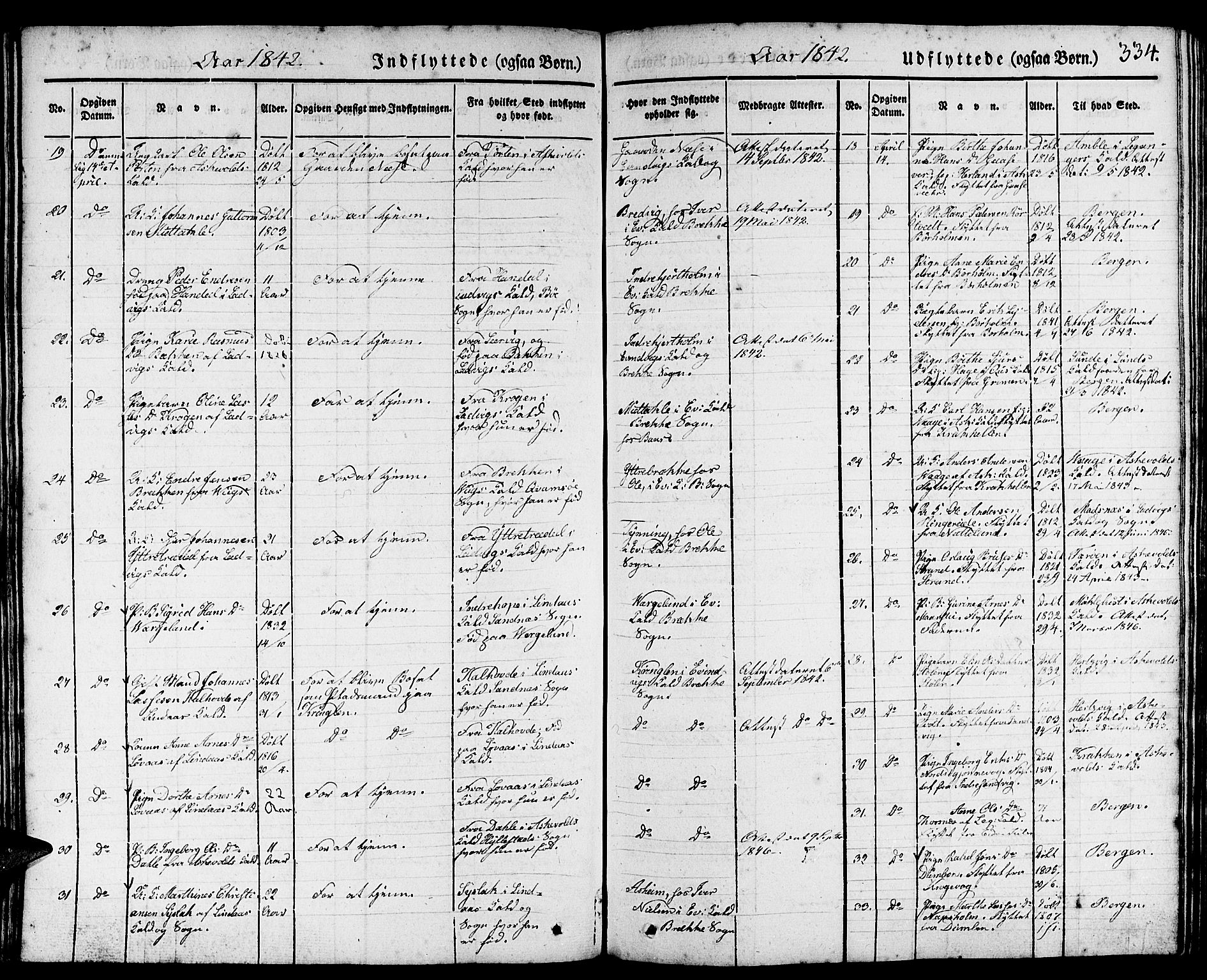 Gulen sokneprestembete, AV/SAB-A-80201/H/Haa/Haaa/L0020: Parish register (official) no. A 20, 1837-1847, p. 334