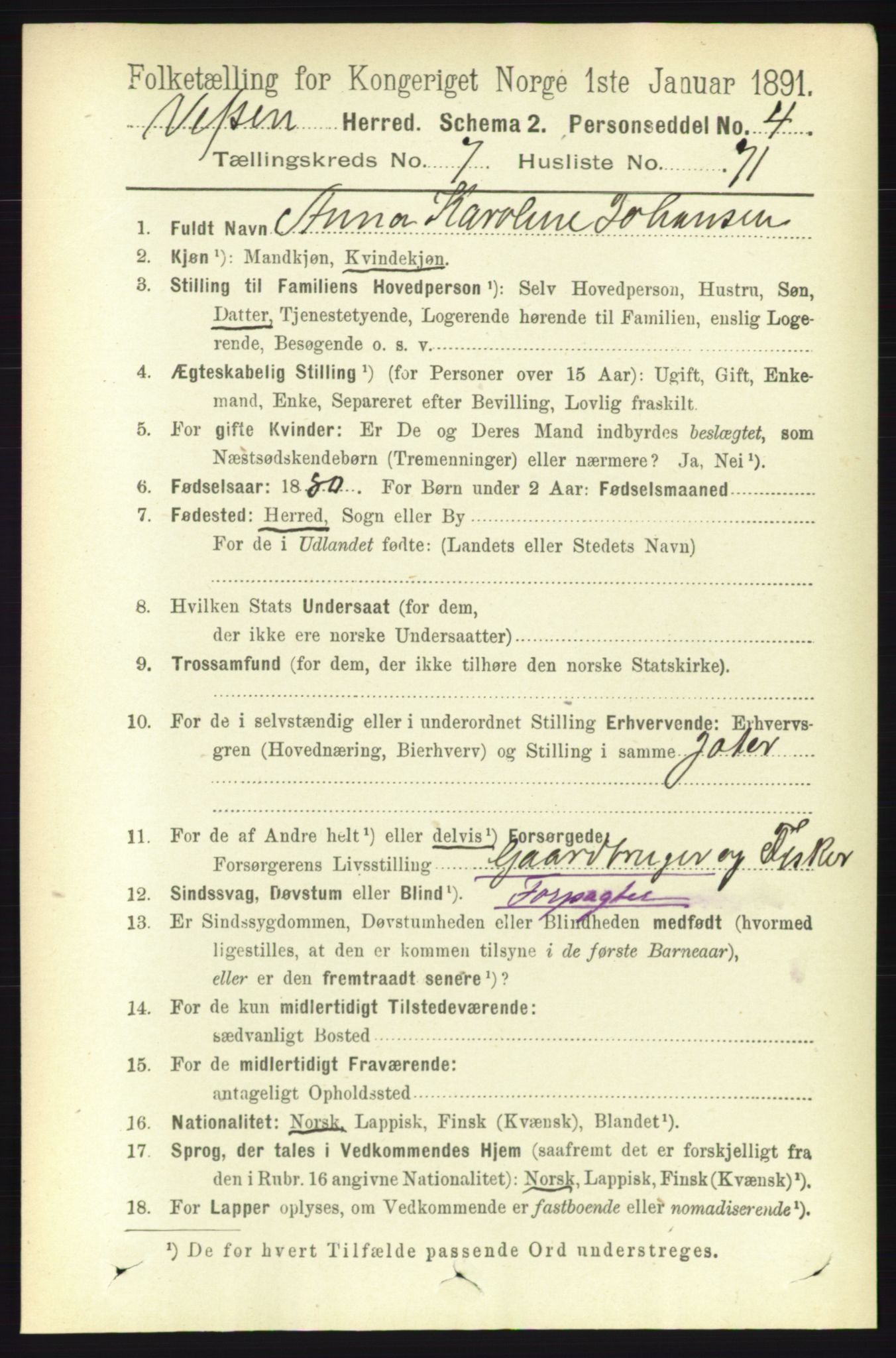 RA, 1891 census for 1824 Vefsn, 1891, p. 4128