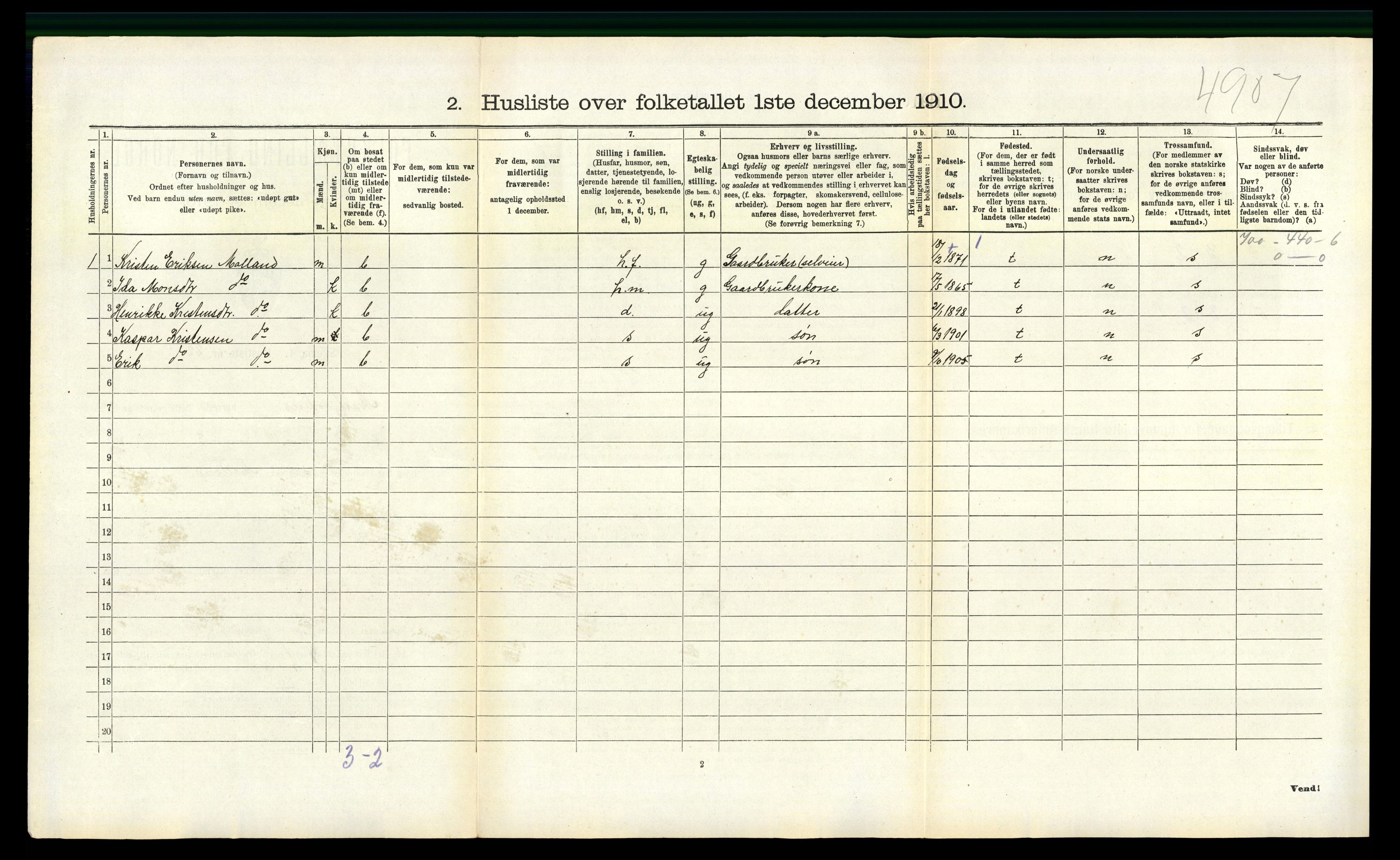 RA, 1910 census for Masfjorden, 1910, p. 293