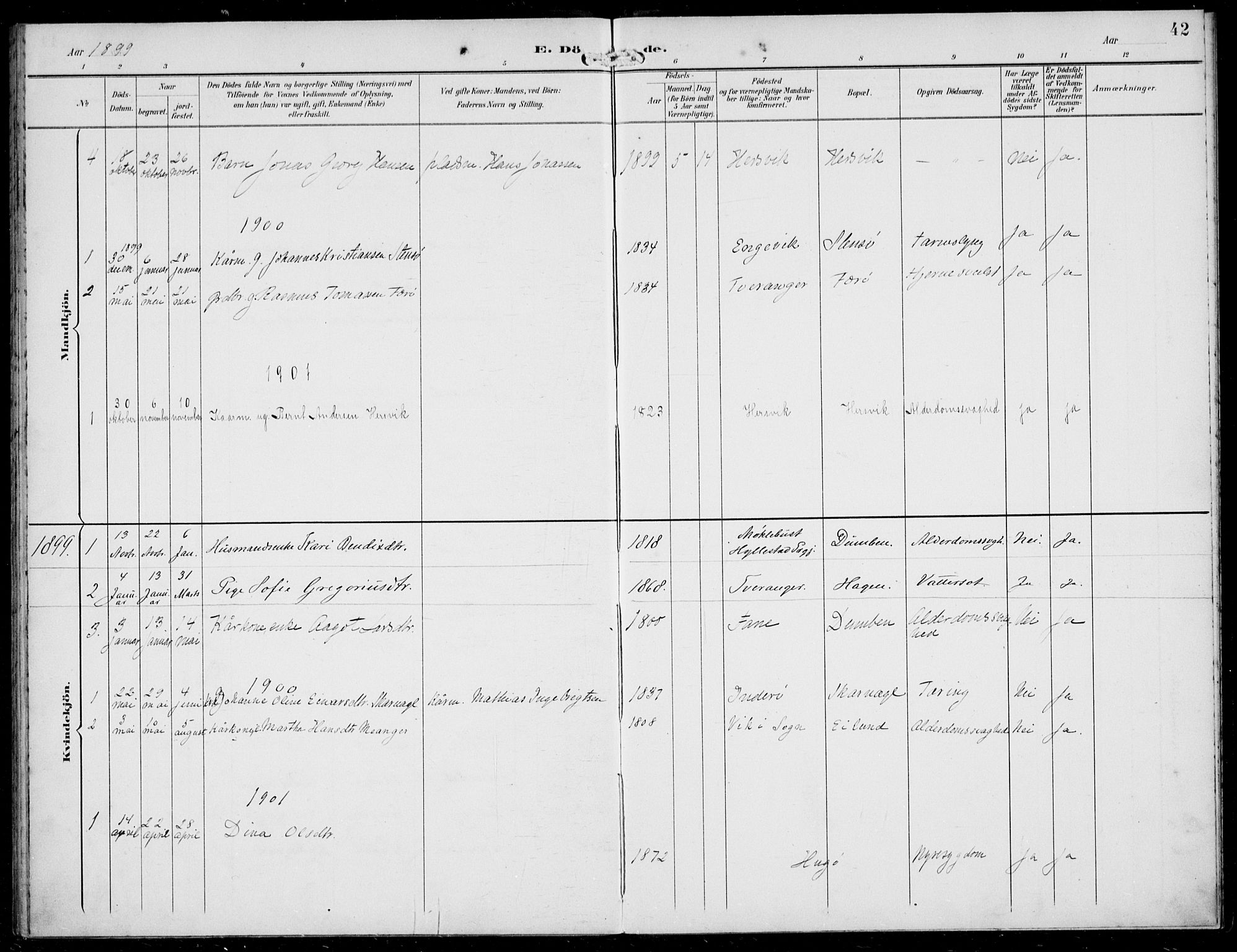 Solund sokneprestembete, AV/SAB-A-81401: Parish register (official) no. B  1, 1891-1901, p. 42