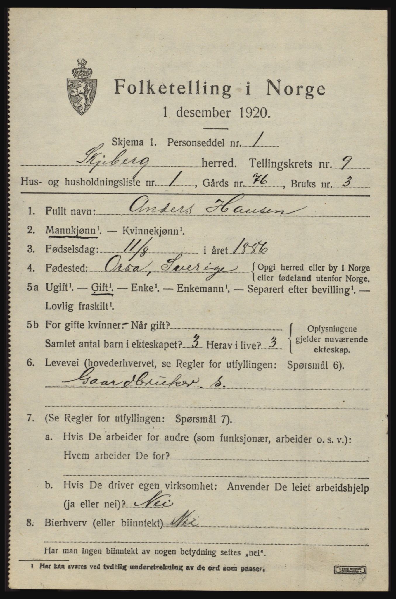 SAO, 1920 census for Skjeberg, 1920, p. 8865