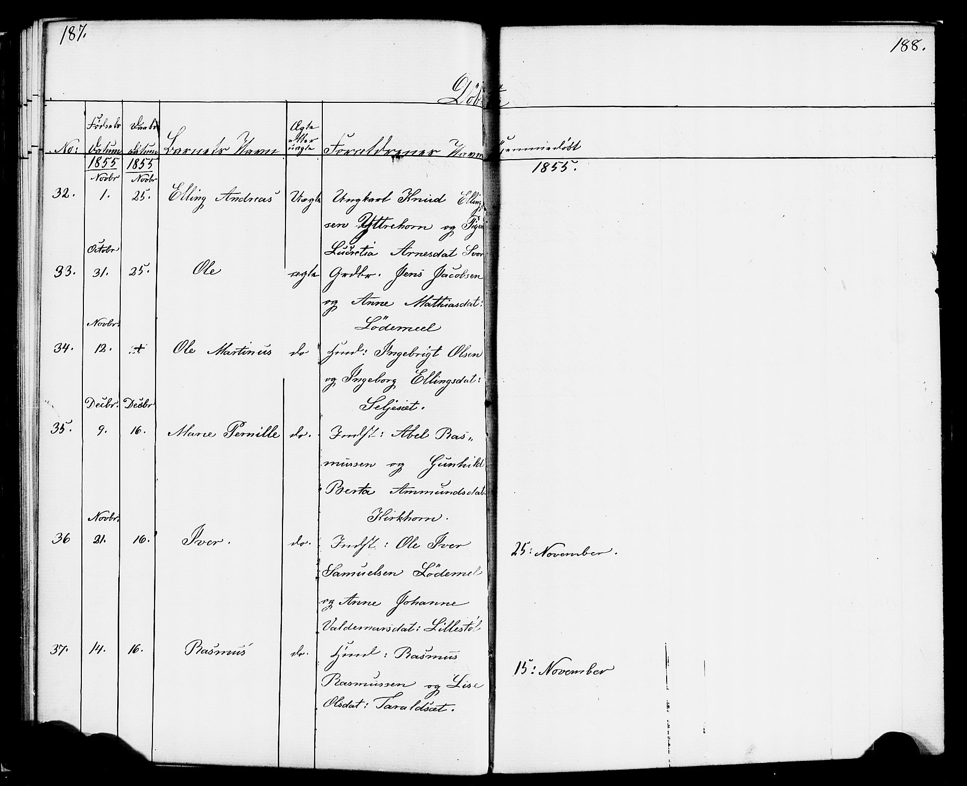 Hornindal sokneprestembete, AV/SAB-A-82401/H/Haa/Haaa/L0001: Parish register (official) no. A 1, 1837-1866, p. 188-189