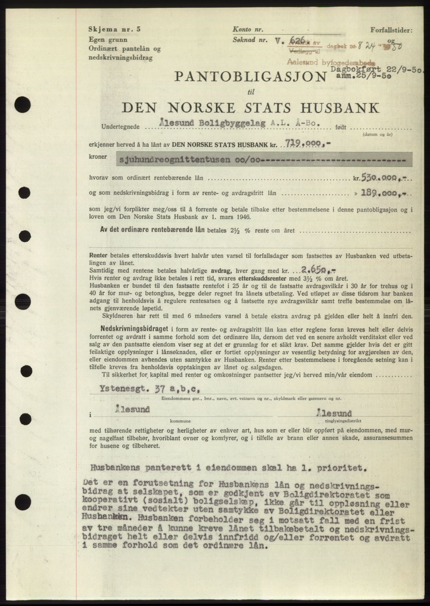 Ålesund byfogd, AV/SAT-A-4384: Mortgage book no. B36-38, 1948-1950, Diary no: : 824/1950