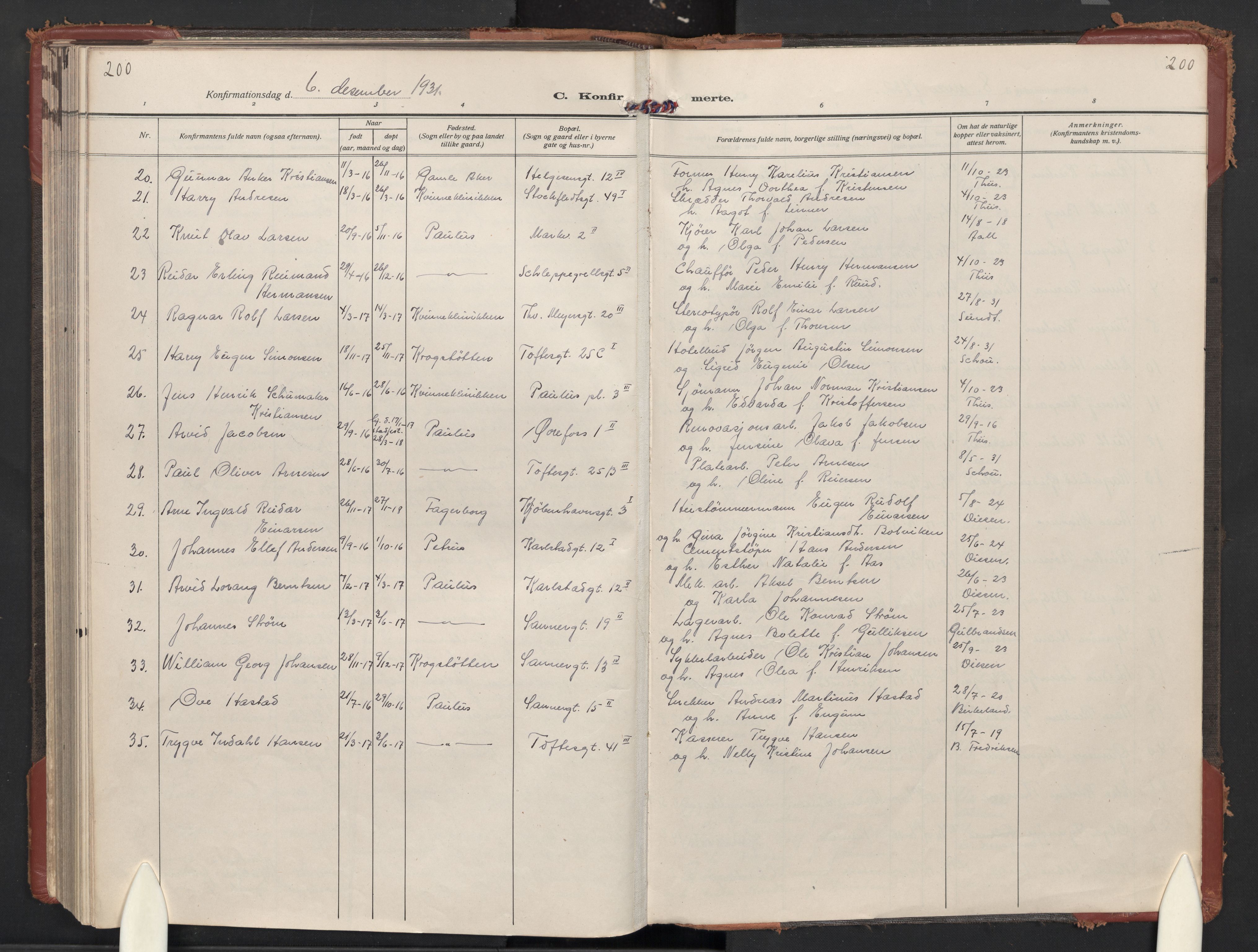 Paulus prestekontor Kirkebøker, AV/SAO-A-10871/F/Fa/L0026: Parish register (official) no. 26, 1920-1932, p. 200