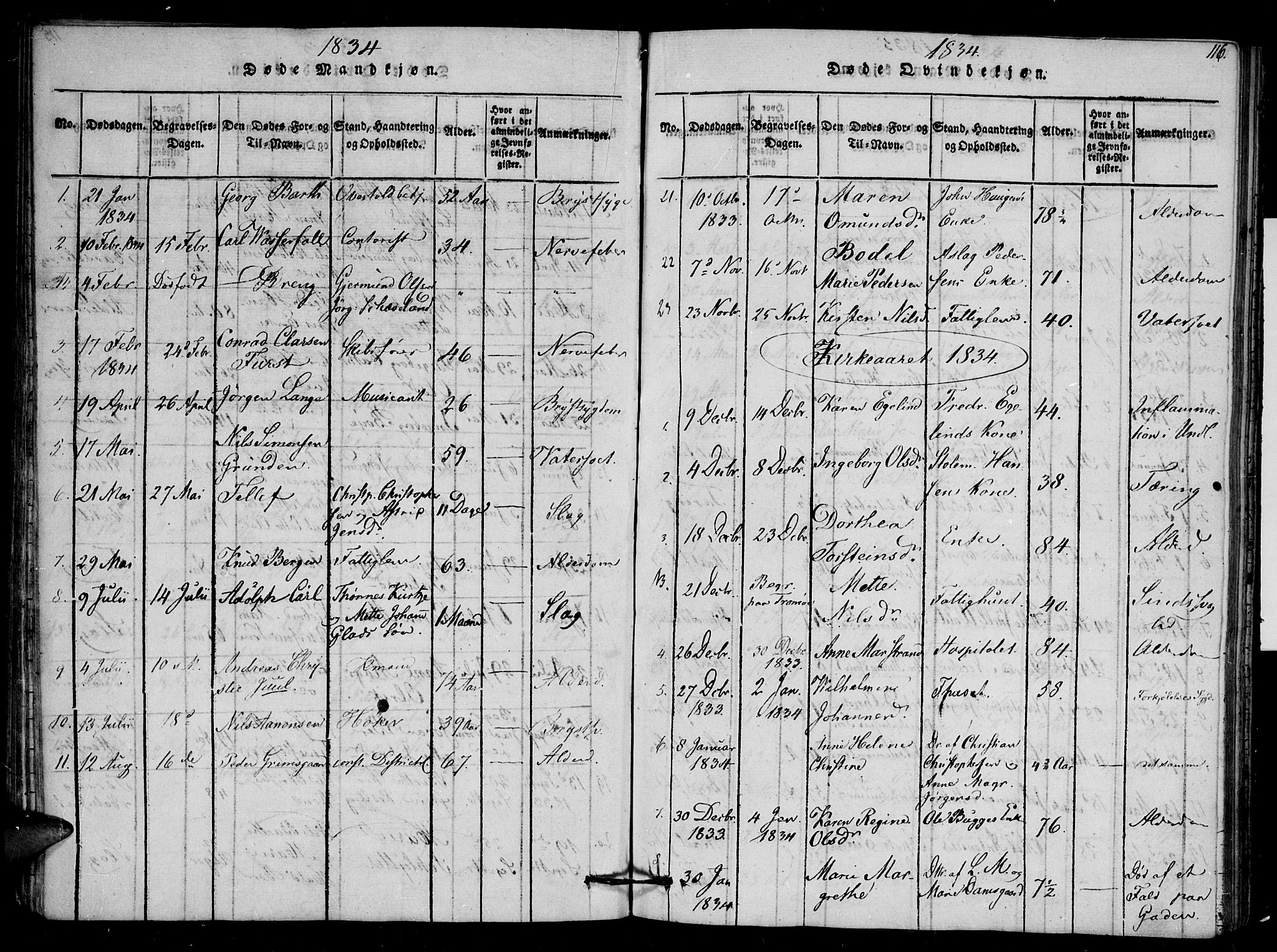 Arendal sokneprestkontor, Trefoldighet, SAK/1111-0040/F/Fb/L0001: Parish register (copy) no. B 1, 1816-1838, p. 116