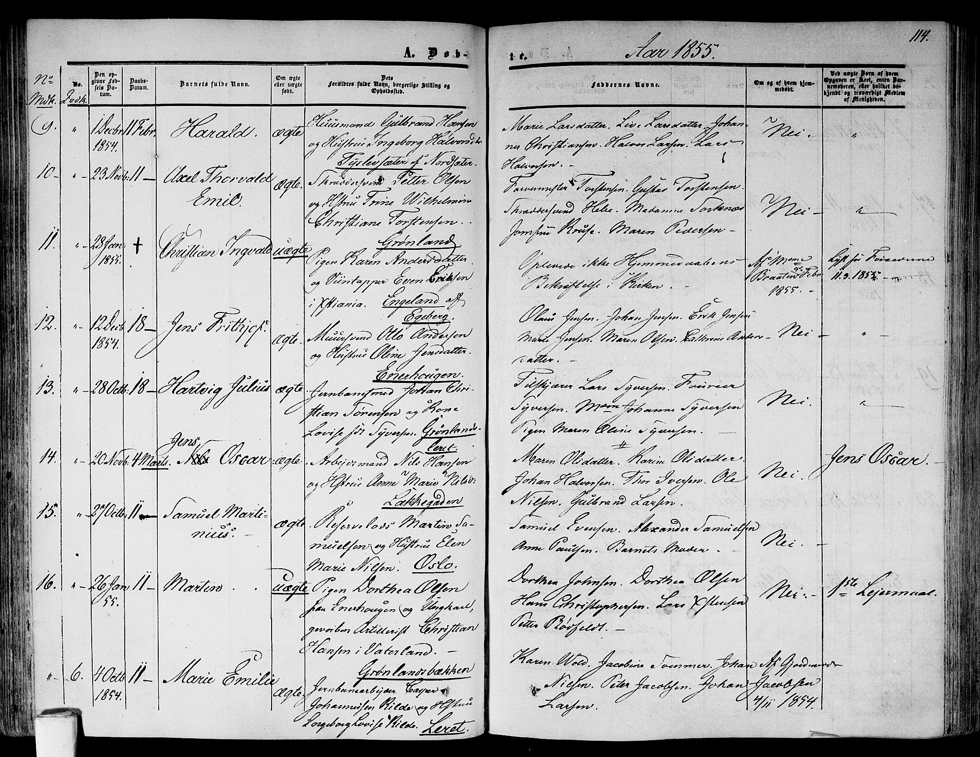 Gamlebyen prestekontor Kirkebøker, AV/SAO-A-10884/F/Fa/L0004: Parish register (official) no. 4, 1850-1857, p. 114