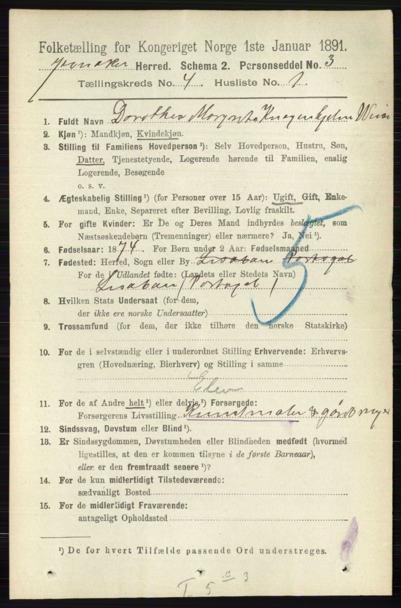 RA, 1891 census for 0532 Jevnaker, 1891, p. 1742