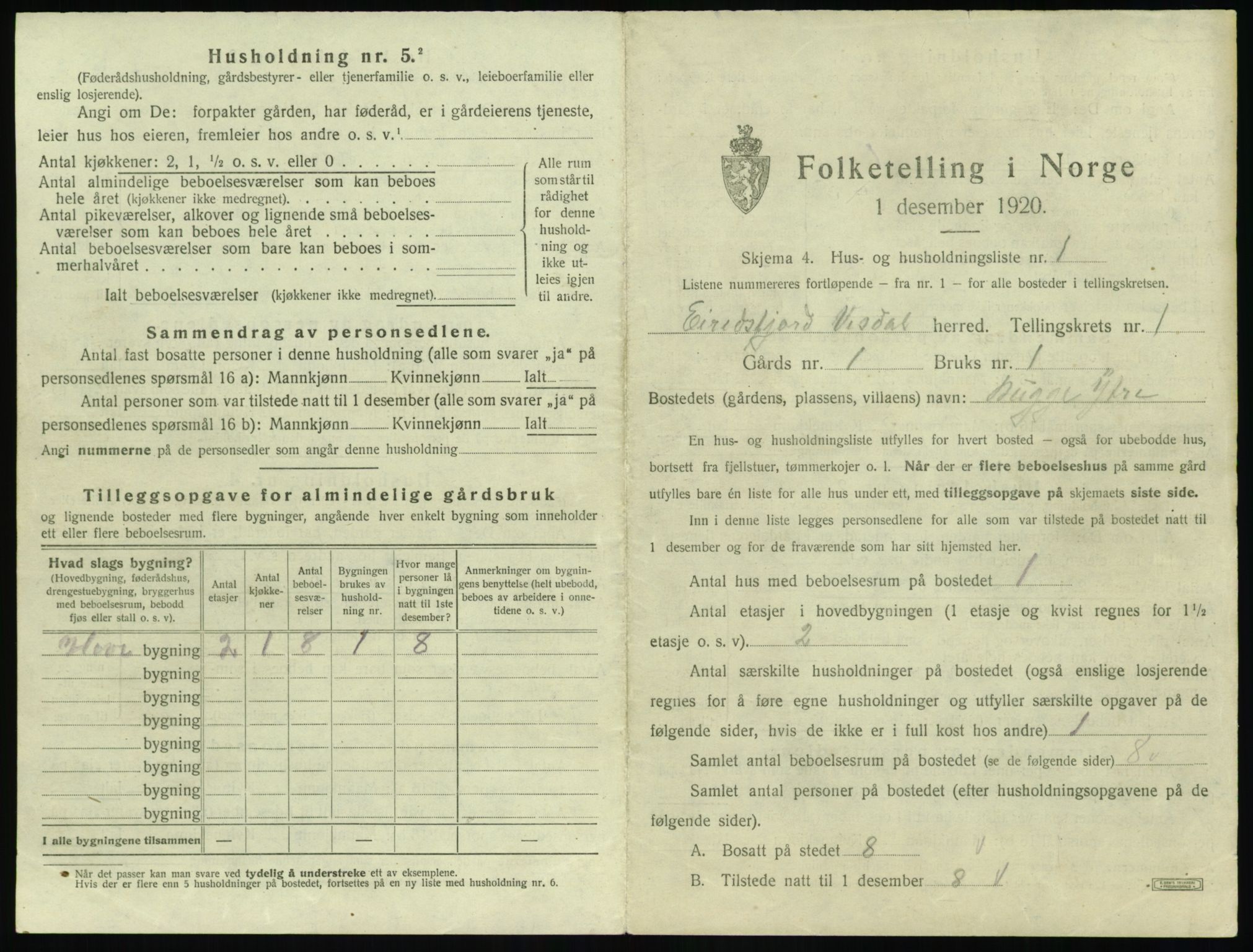 SAT, 1920 census for Eresfjord og Vistdal, 1920, p. 33