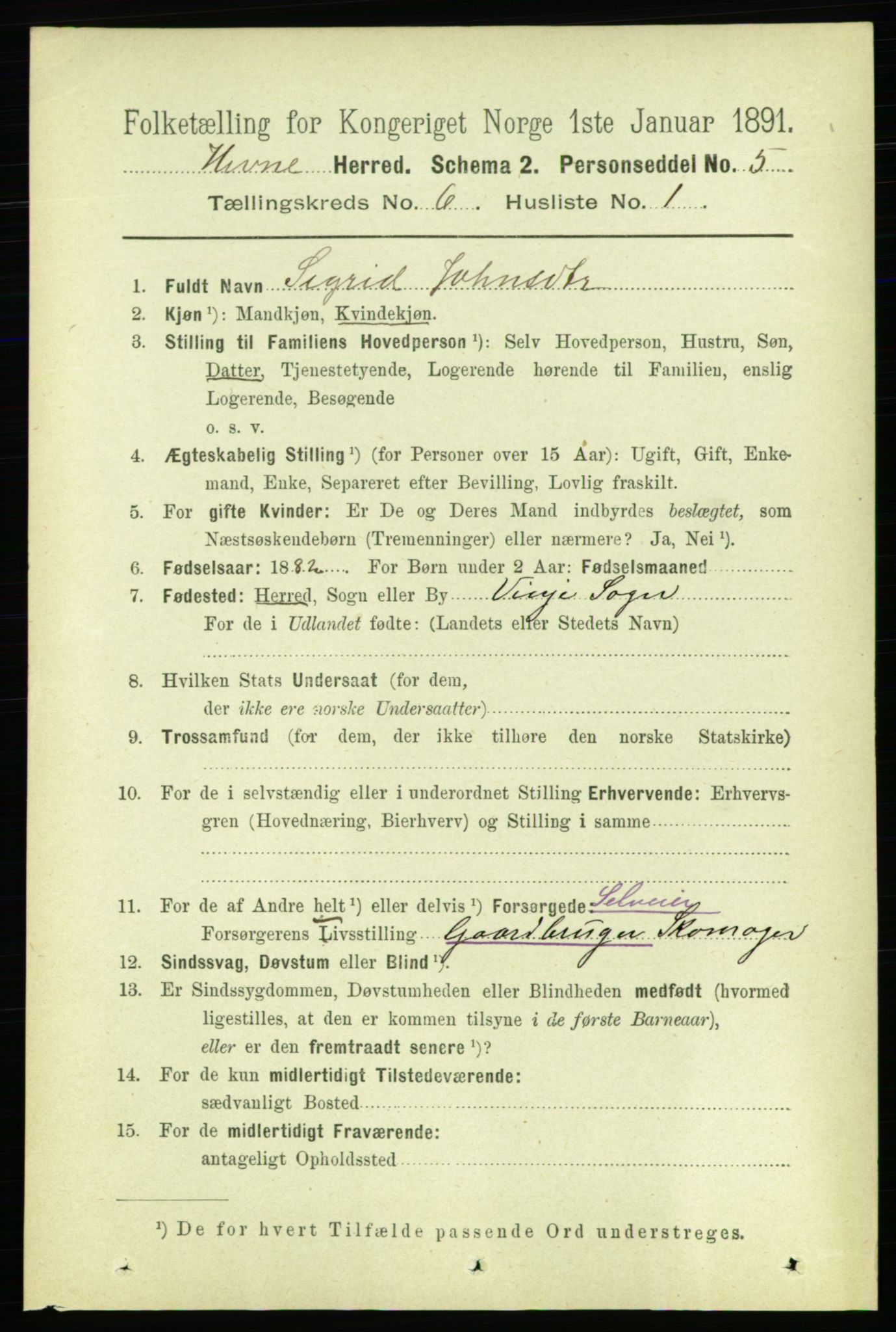 RA, 1891 census for 1612 Hemne, 1891, p. 3422