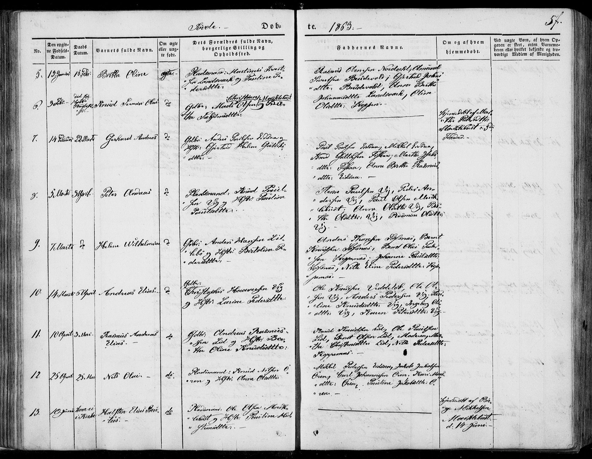 Ministerialprotokoller, klokkerbøker og fødselsregistre - Møre og Romsdal, SAT/A-1454/502/L0023: Parish register (official) no. 502A01, 1844-1873, p. 57