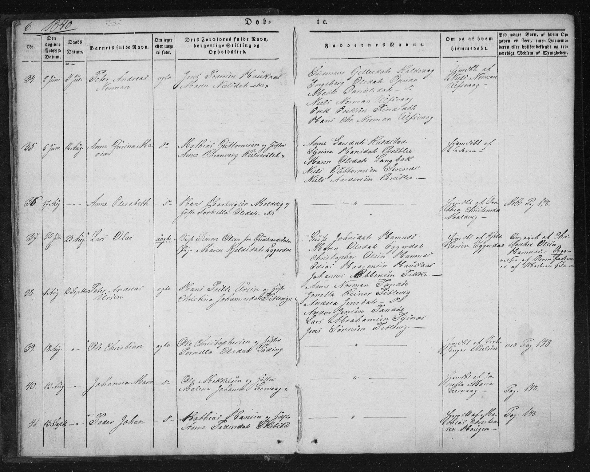 Ministerialprotokoller, klokkerbøker og fødselsregistre - Nordland, AV/SAT-A-1459/859/L0843: Parish register (official) no. 859A03, 1840-1848, p. 6