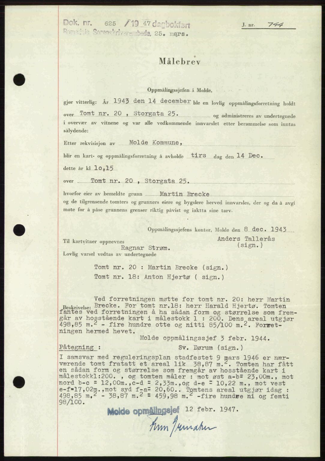 Romsdal sorenskriveri, SAT/A-4149/1/2/2C: Mortgage book no. A22, 1947-1947, Diary no: : 625/1947