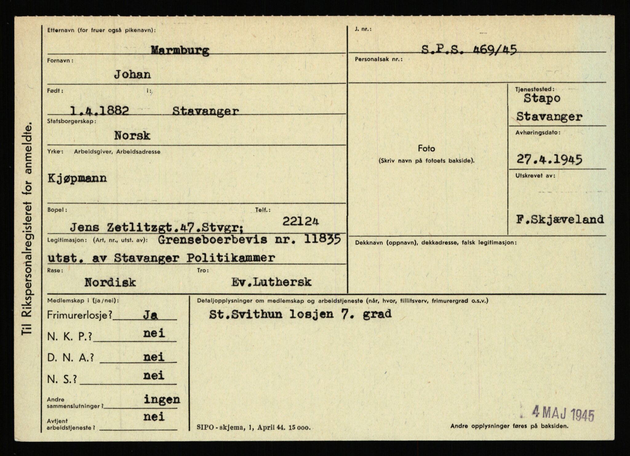 Statspolitiet - Hovedkontoret / Osloavdelingen, AV/RA-S-1329/C/Ca/L0010: Lind - Moksnes, 1943-1945, p. 2784