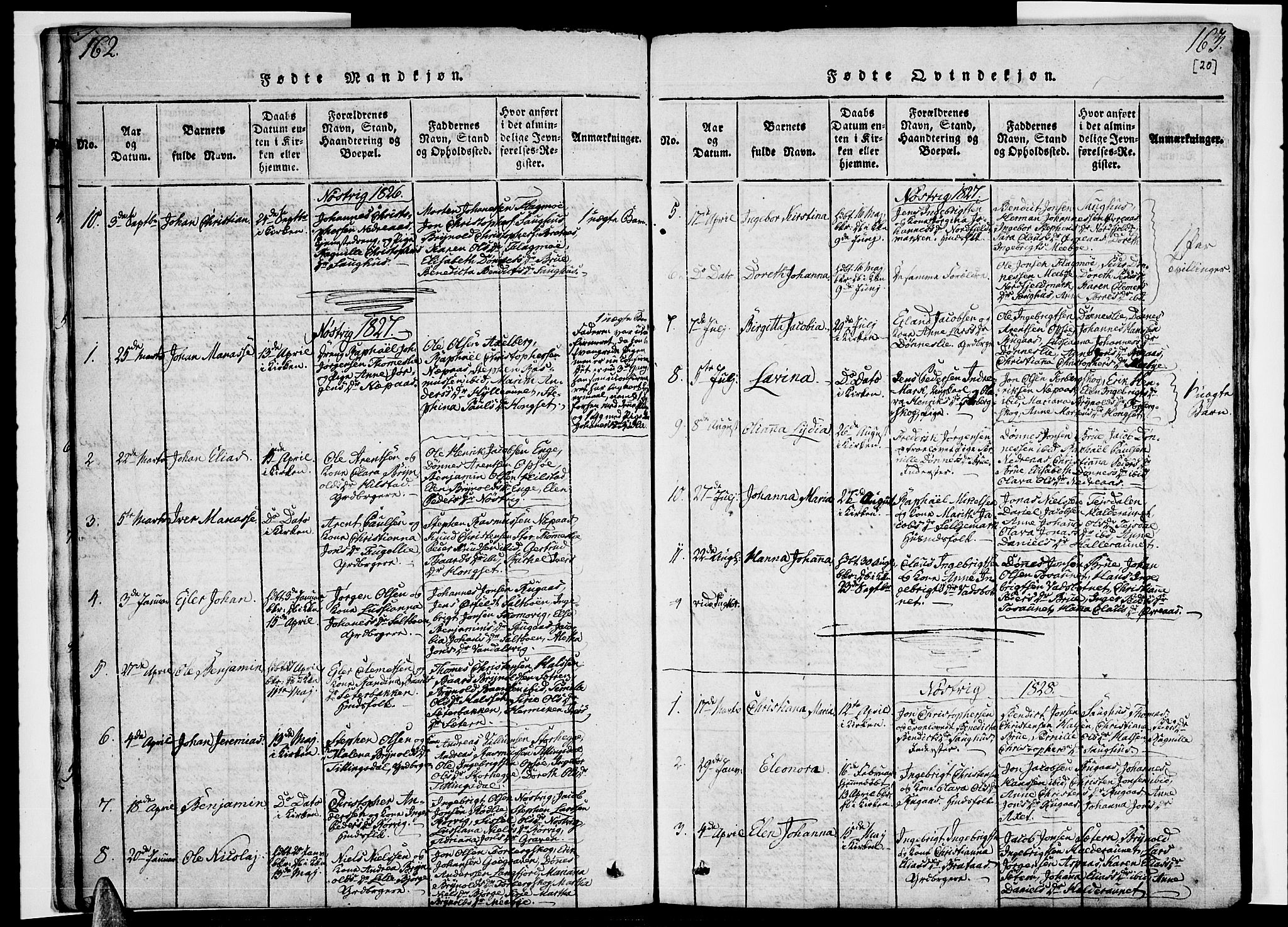 Ministerialprotokoller, klokkerbøker og fødselsregistre - Nordland, AV/SAT-A-1459/814/L0223: Parish register (official) no. 814A04, 1820-1833, p. 162-163