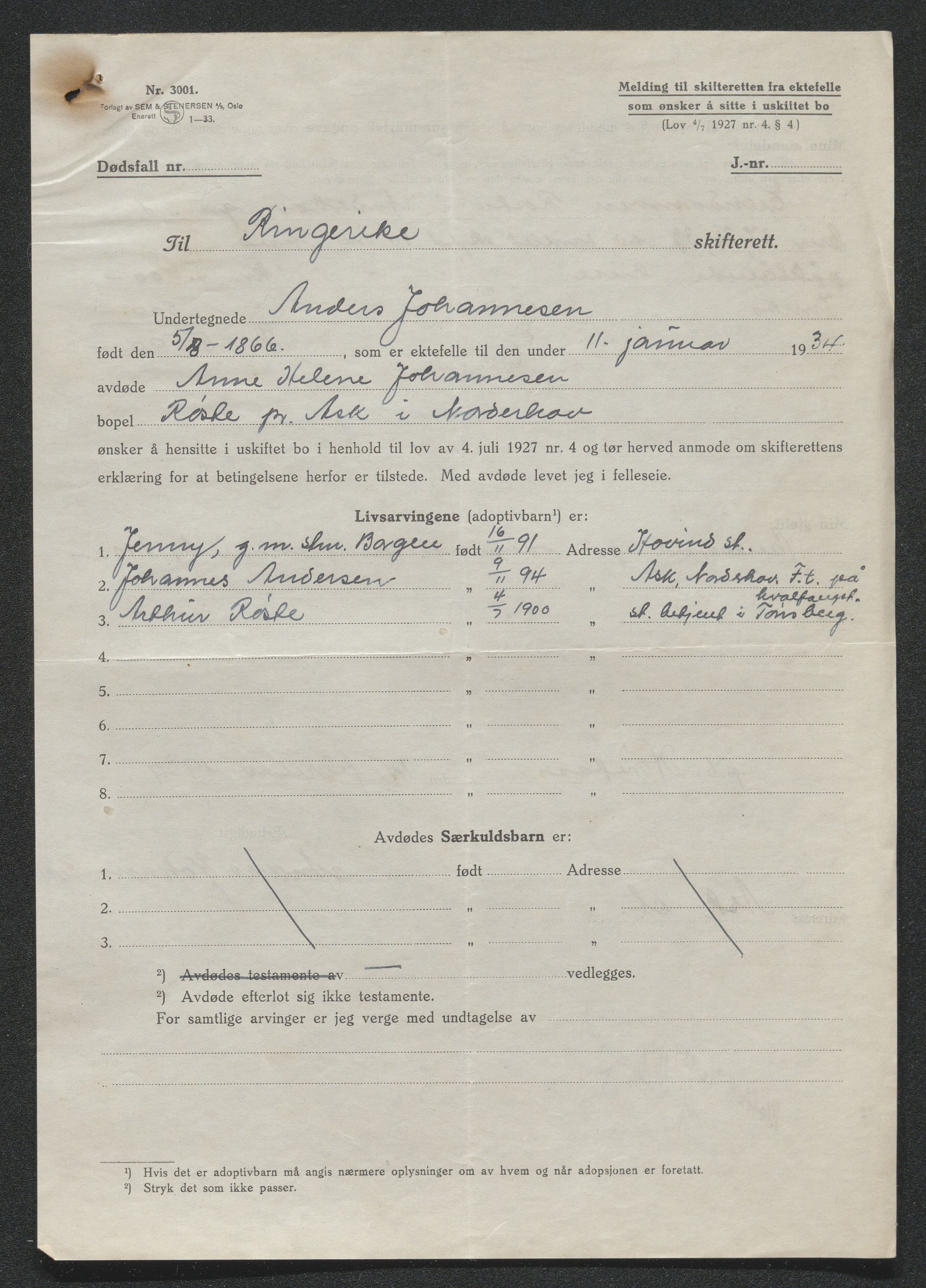 Ringerike sorenskriveri, AV/SAKO-A-105/H/Ha/Hab/L0014: Dødsfallslister Norderhov, 1931-1936