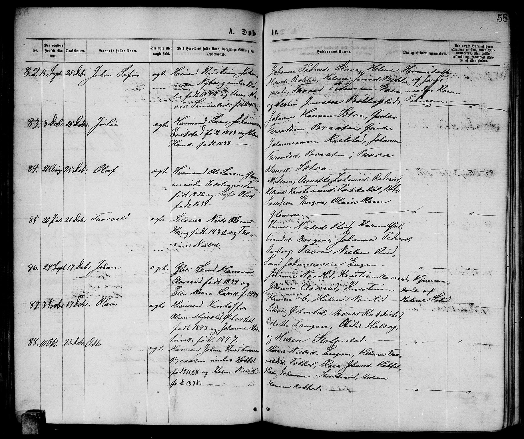 Enebakk prestekontor Kirkebøker, AV/SAO-A-10171c/G/Ga/L0005: Parish register (copy) no. I 5, 1867-1888, p. 58