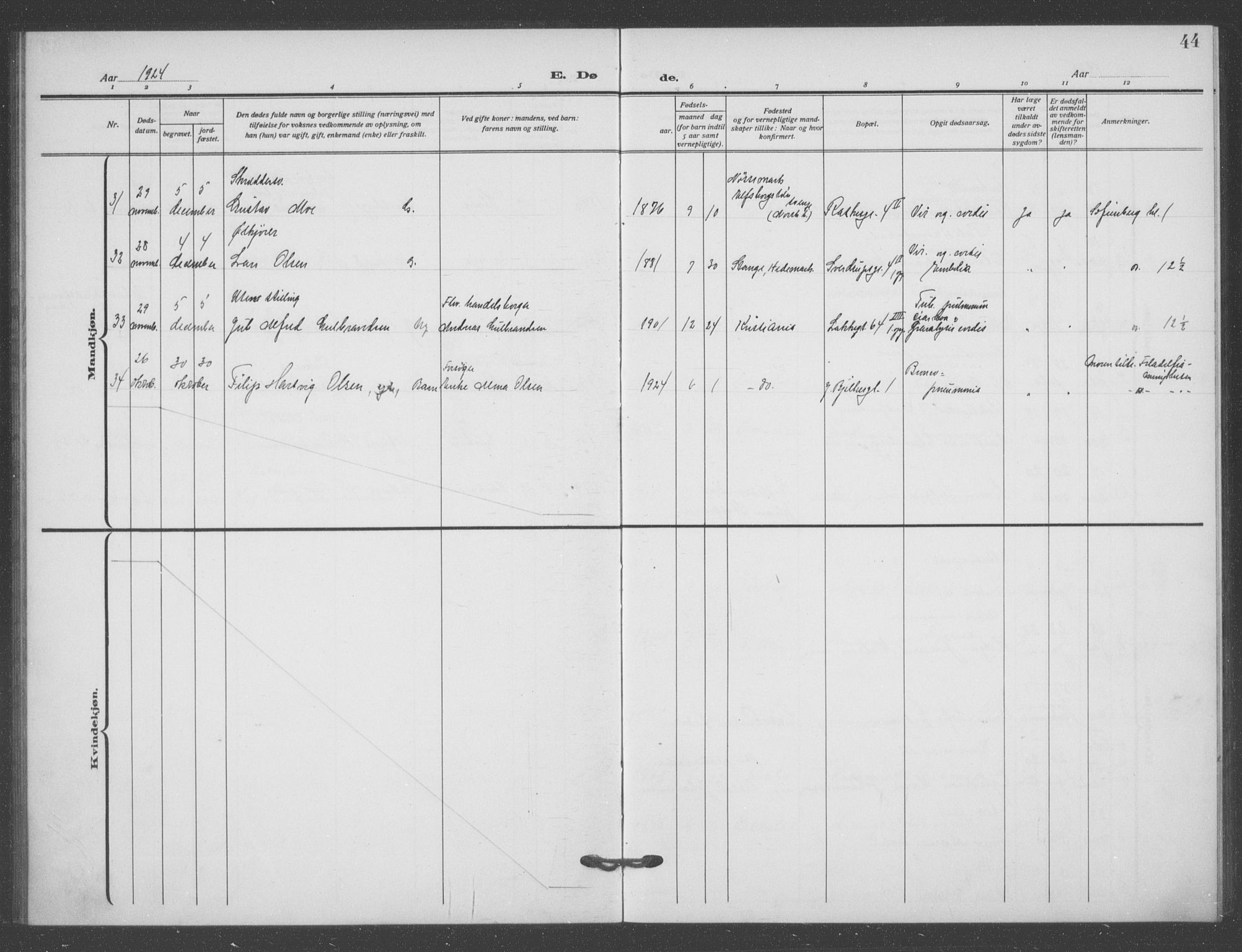 Matteus prestekontor Kirkebøker, AV/SAO-A-10870/F/Fa/L0004: Parish register (official) no. 4, 1917-1938, p. 44