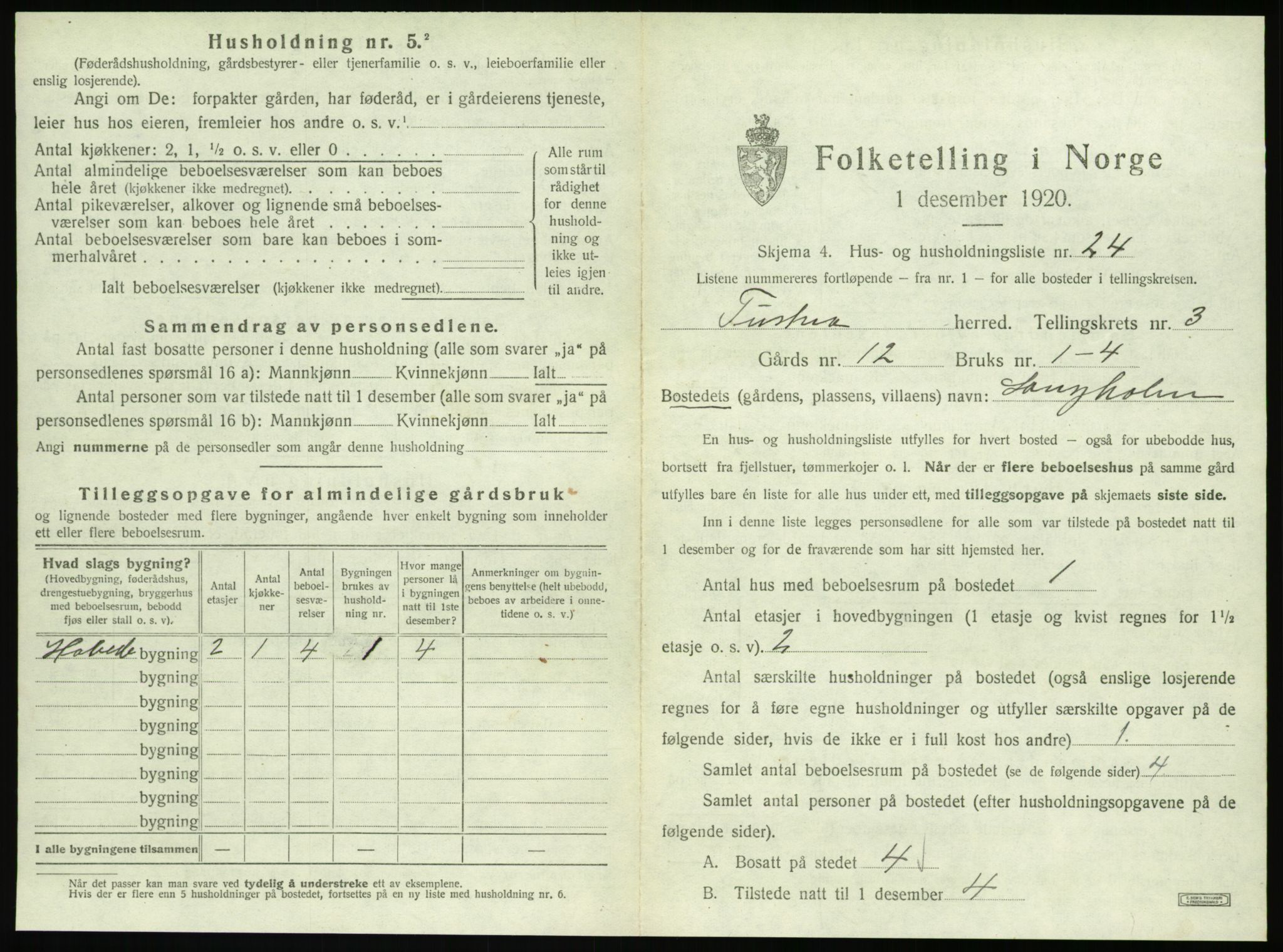 SAT, 1920 census for Tustna, 1920, p. 229