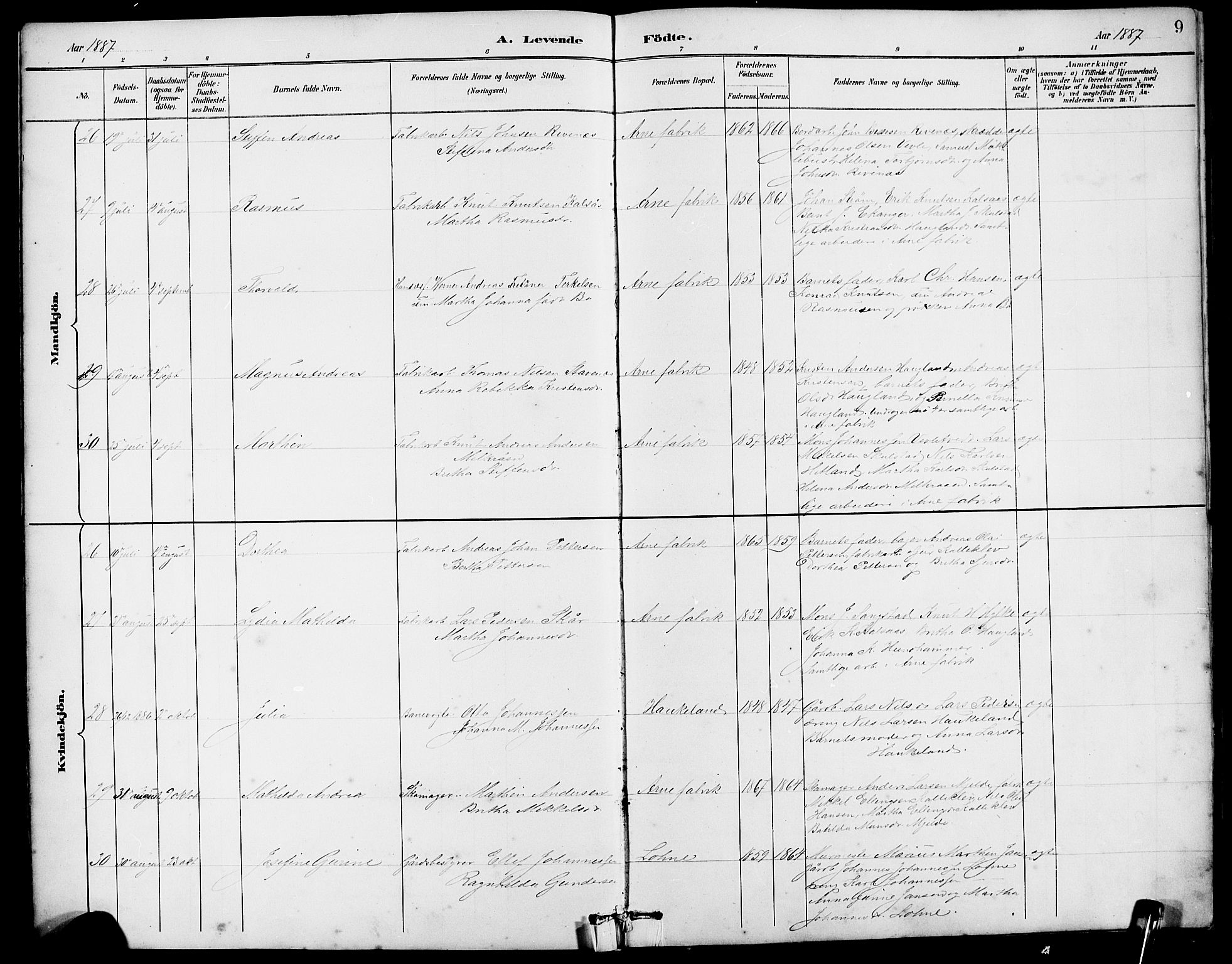 Arna Sokneprestembete, AV/SAB-A-74001/H/Ha/Hab: Parish register (copy) no. A 3, 1887-1897, p. 9