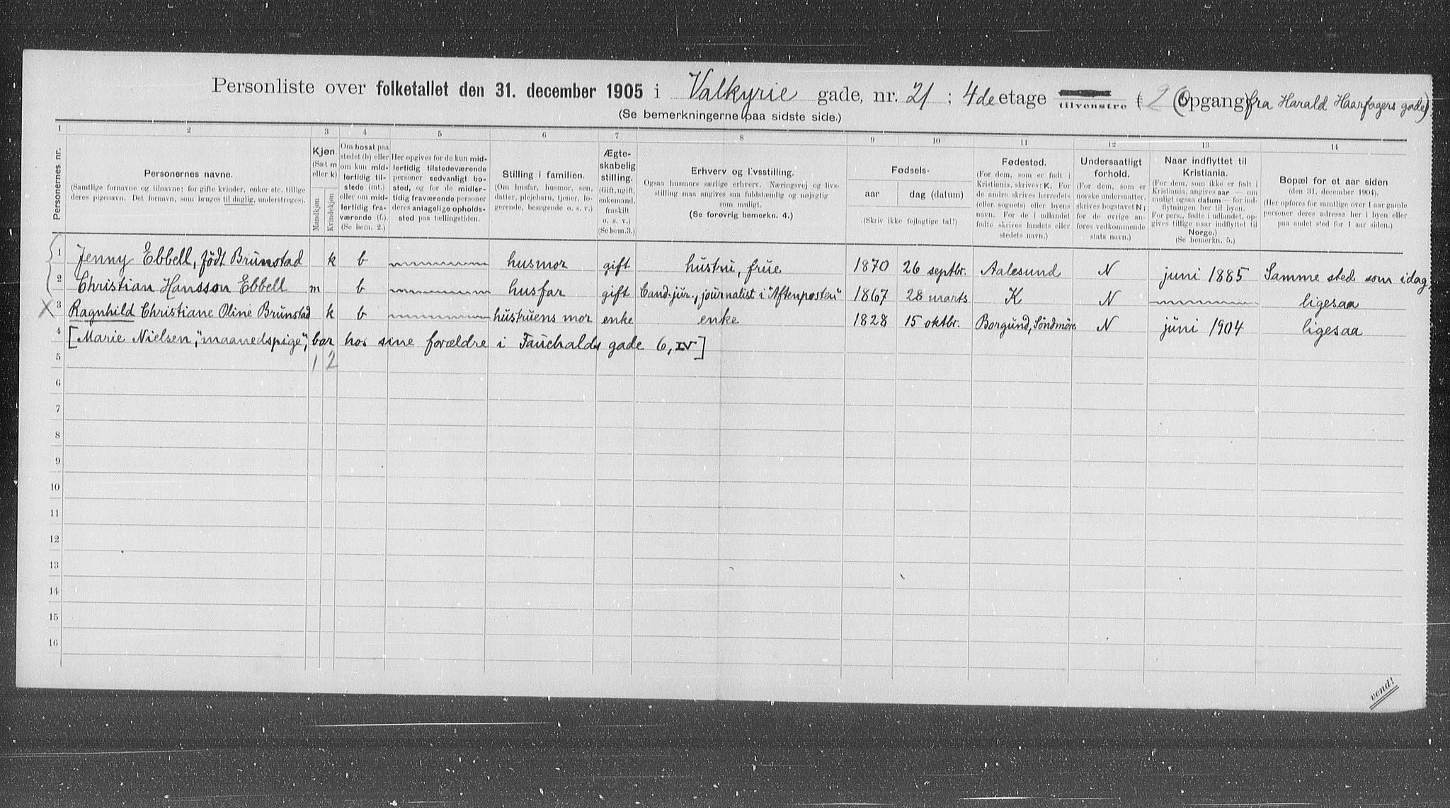 OBA, Municipal Census 1905 for Kristiania, 1905, p. 64274