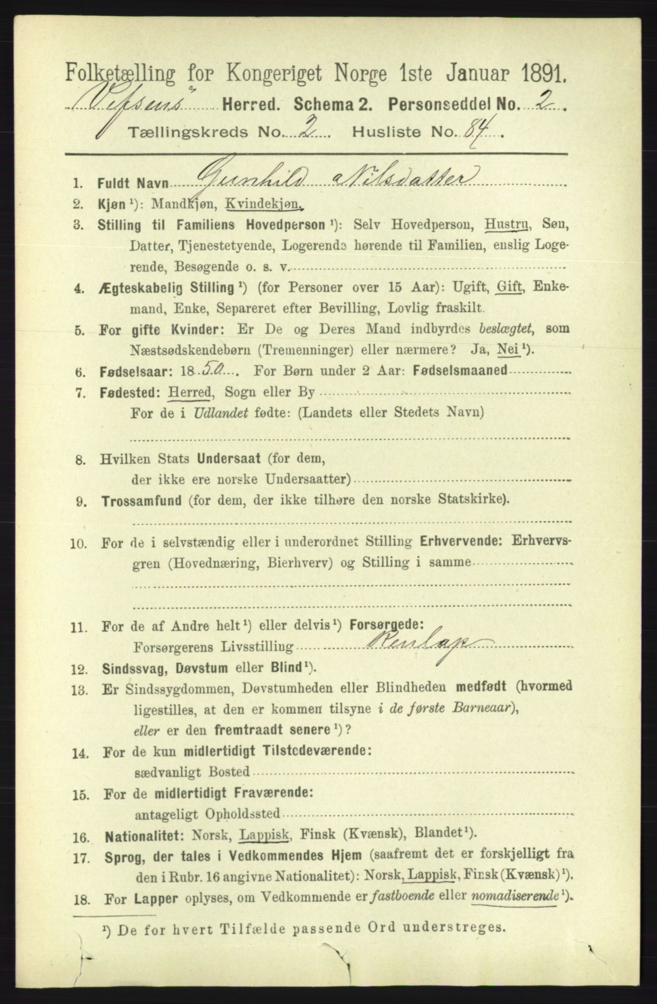 RA, 1891 census for 1824 Vefsn, 1891, p. 1227